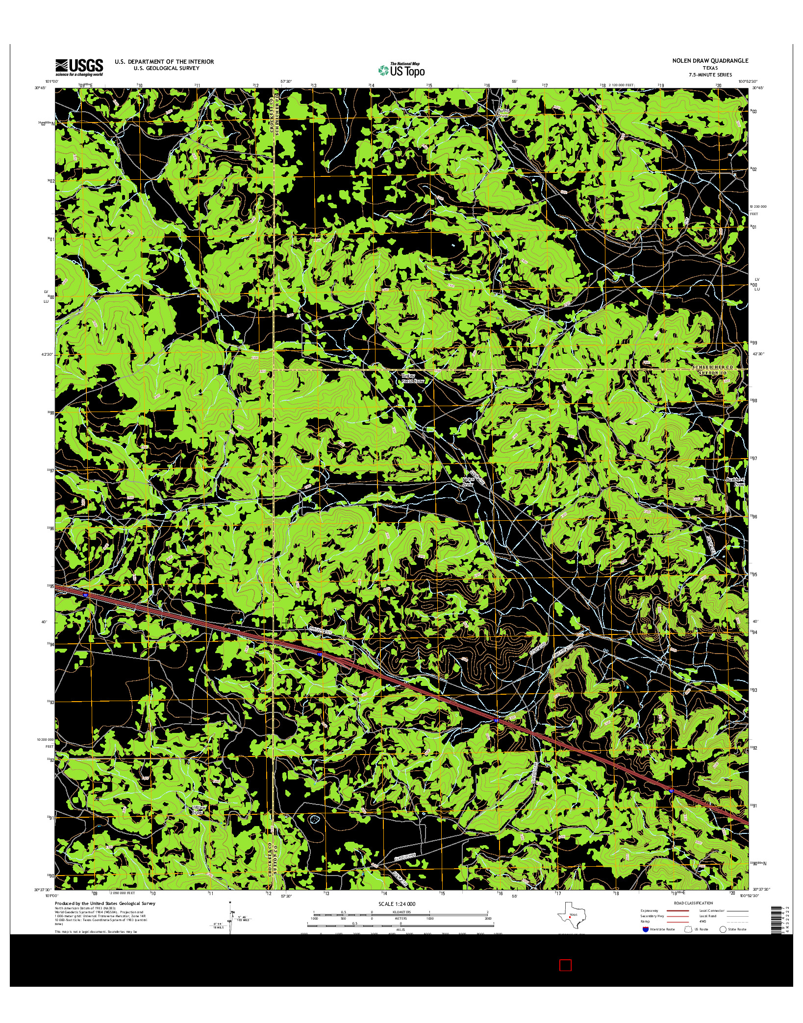 USGS US TOPO 7.5-MINUTE MAP FOR NOLEN DRAW, TX 2016