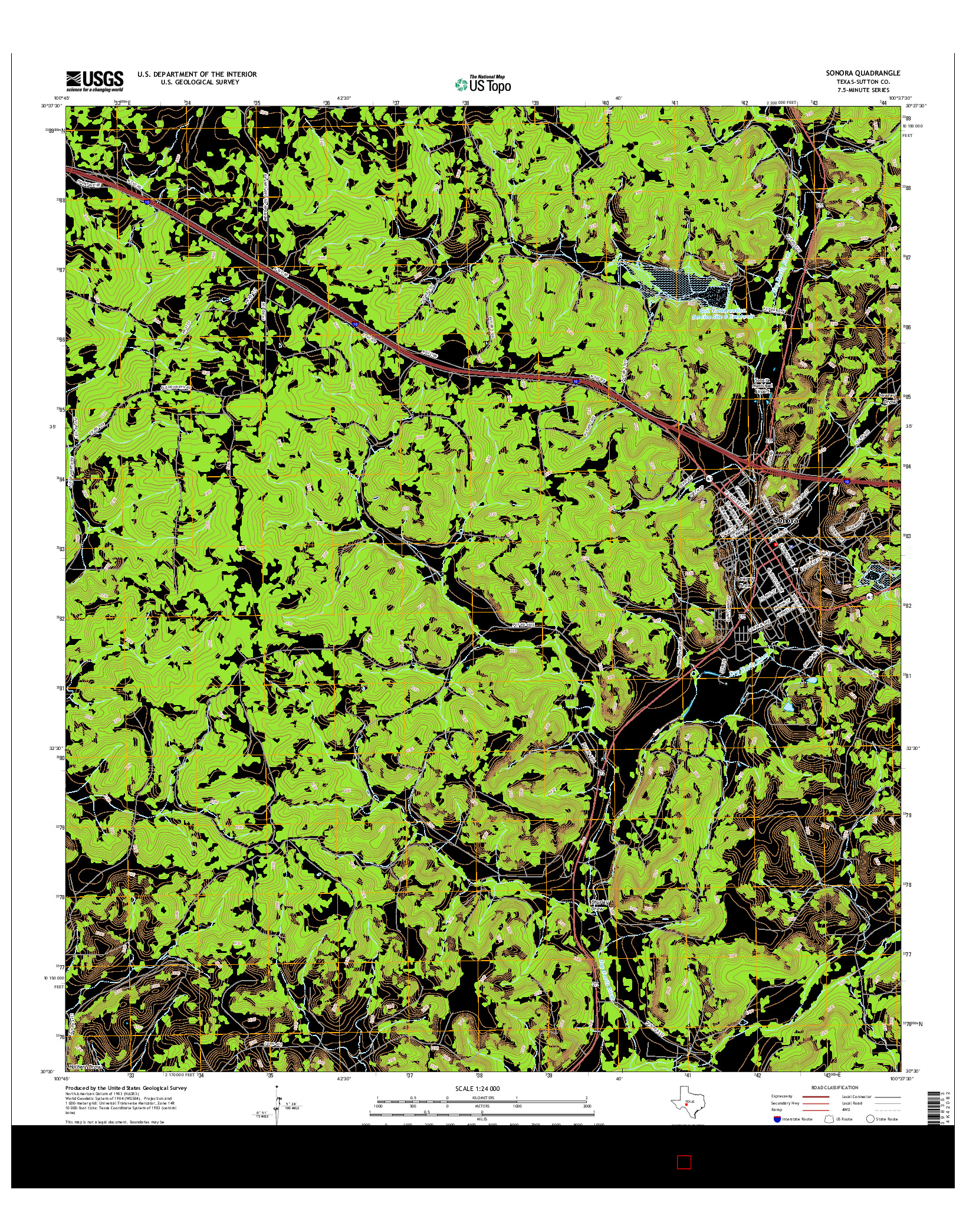 USGS US TOPO 7.5-MINUTE MAP FOR SONORA, TX 2016