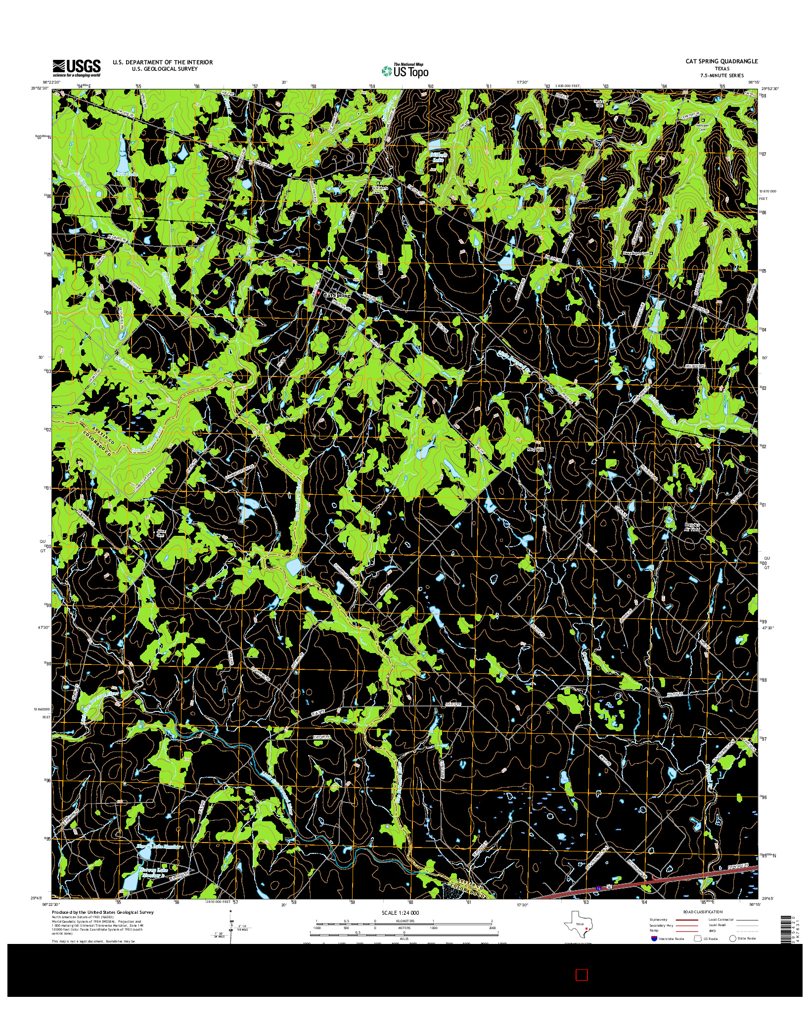 USGS US TOPO 7.5-MINUTE MAP FOR CAT SPRING, TX 2016