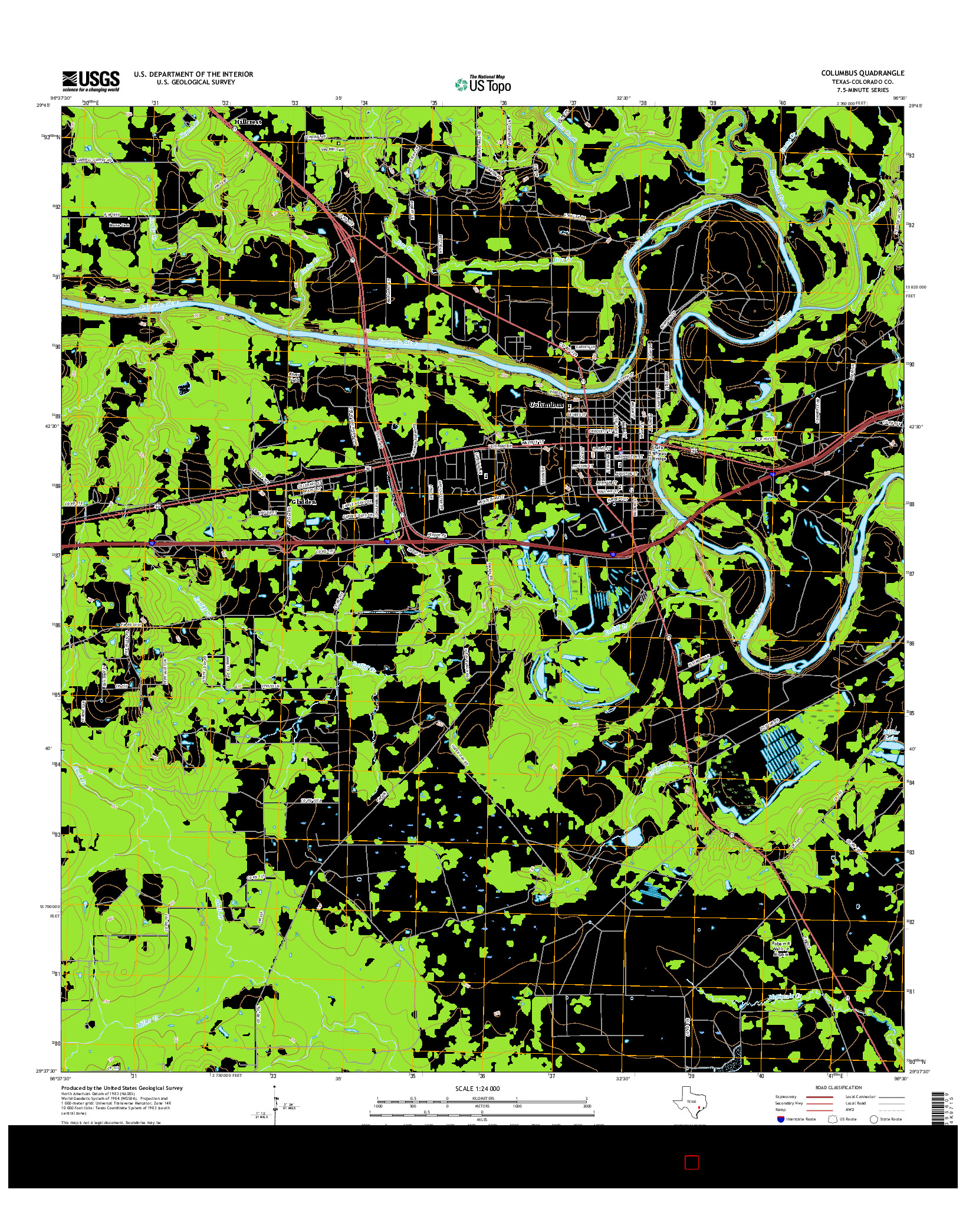 USGS US TOPO 7.5-MINUTE MAP FOR COLUMBUS, TX 2016