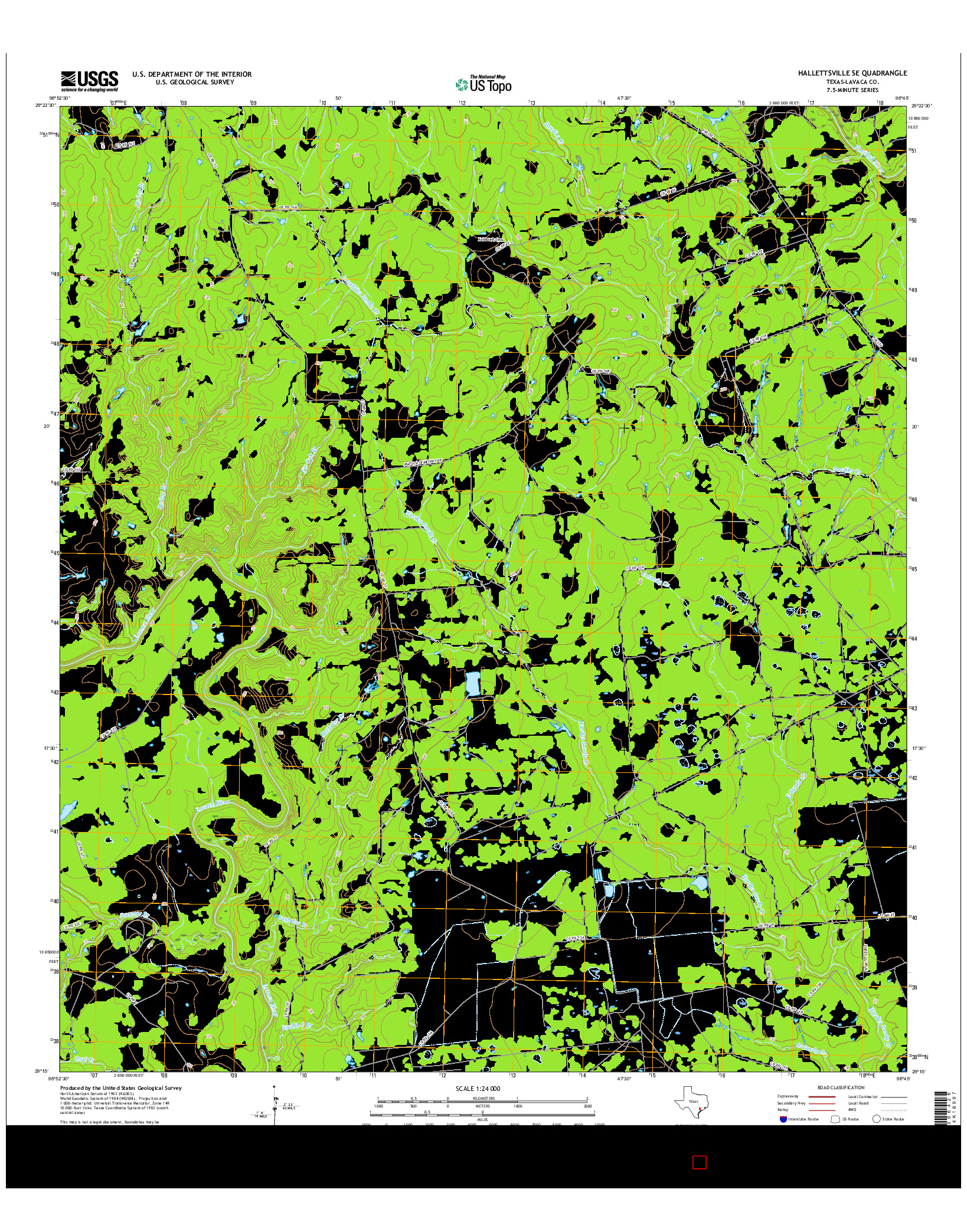 USGS US TOPO 7.5-MINUTE MAP FOR HALLETTSVILLE SE, TX 2016