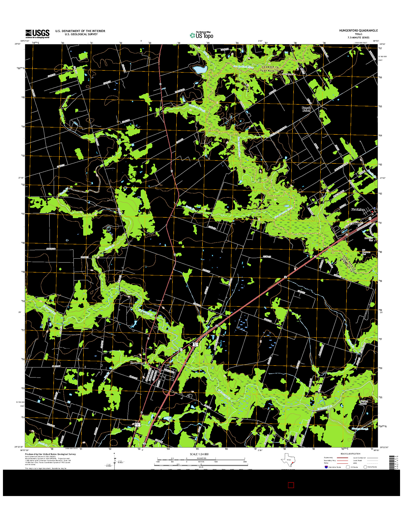 USGS US TOPO 7.5-MINUTE MAP FOR HUNGERFORD, TX 2016