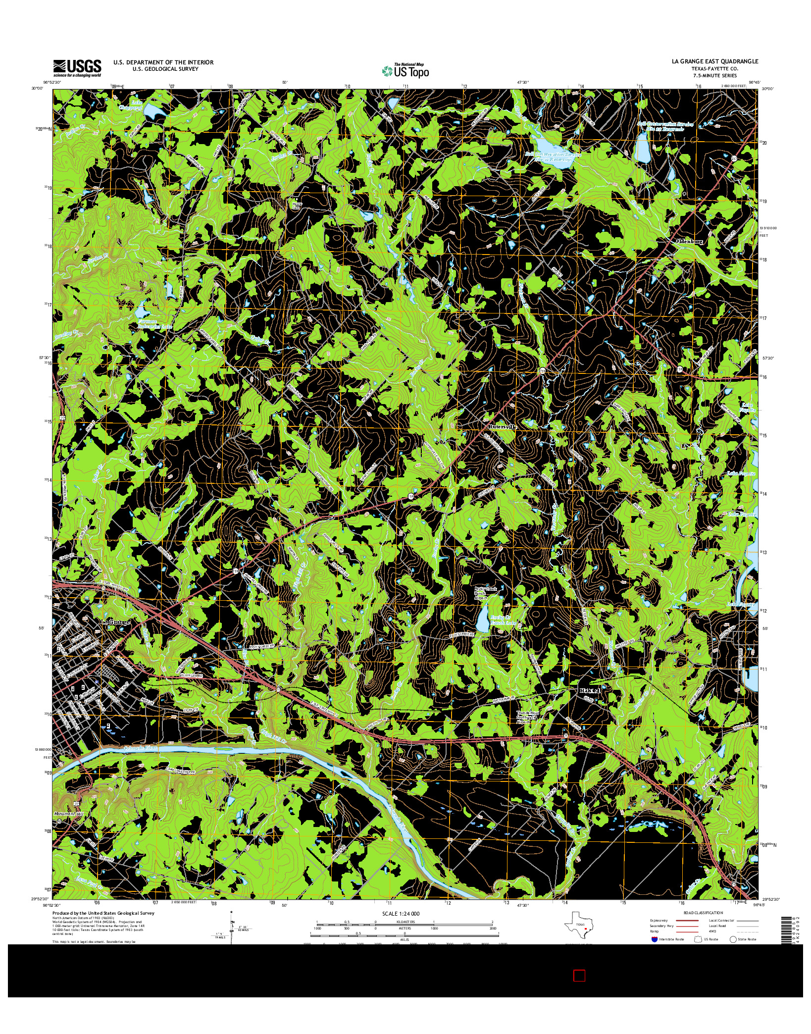 USGS US TOPO 7.5-MINUTE MAP FOR LA GRANGE EAST, TX 2016