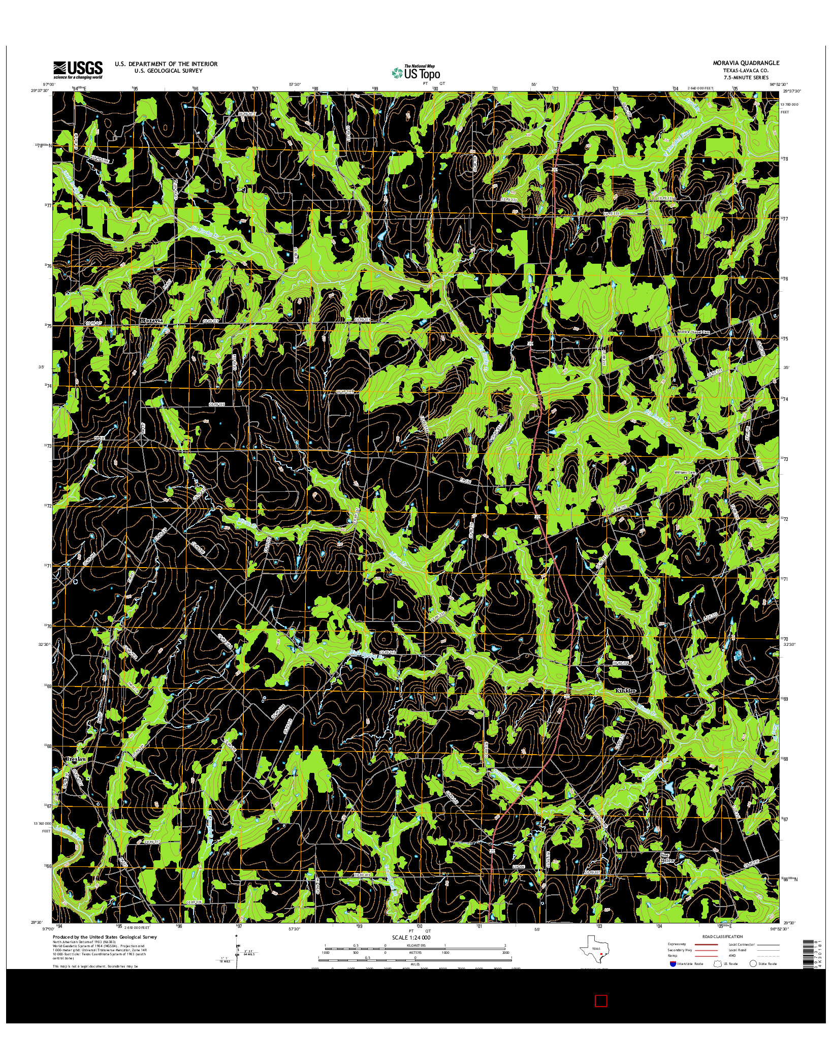 USGS US TOPO 7.5-MINUTE MAP FOR MORAVIA, TX 2016