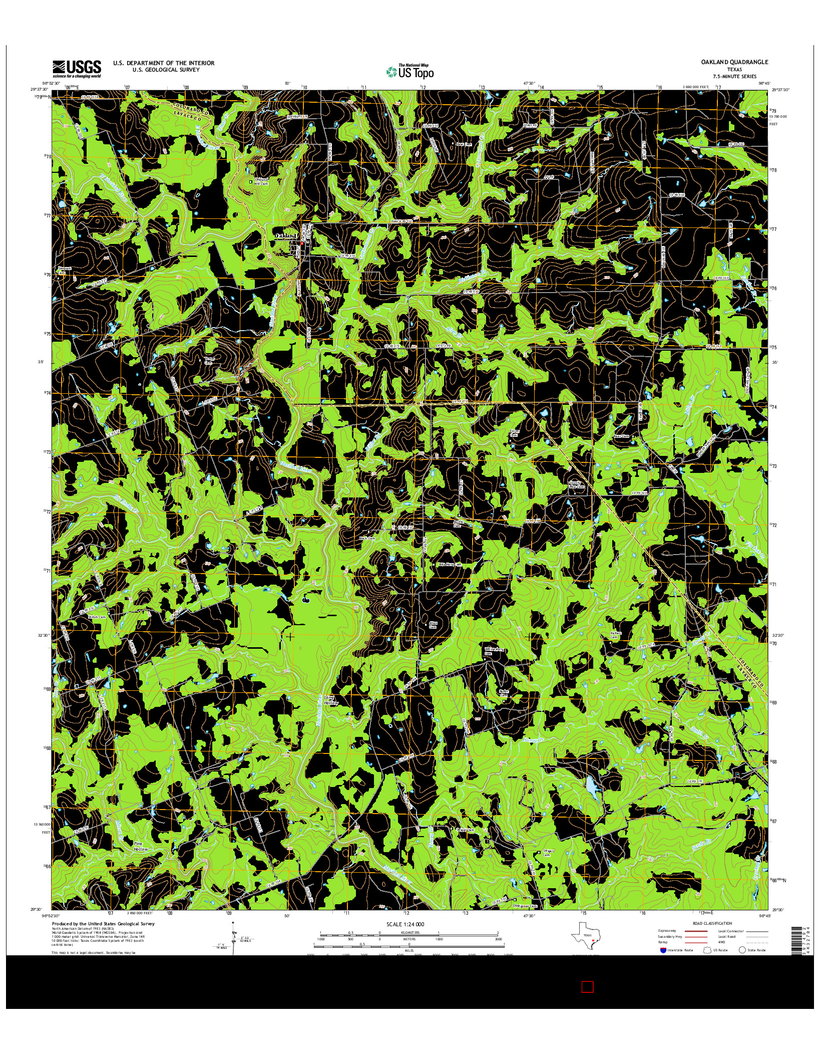 USGS US TOPO 7.5-MINUTE MAP FOR OAKLAND, TX 2016