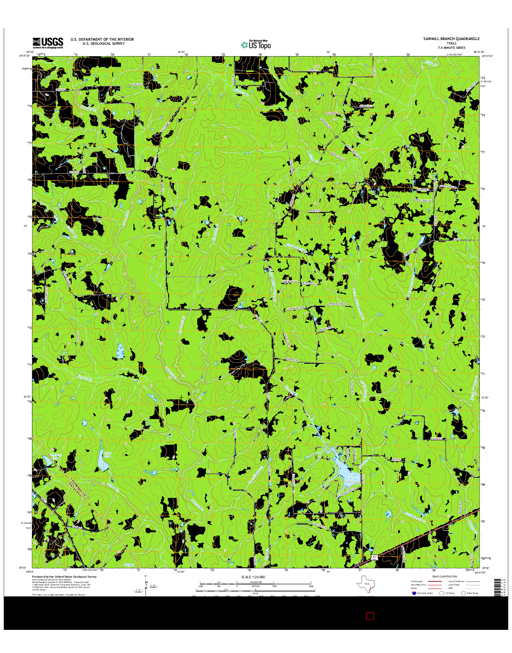 USGS US TOPO 7.5-MINUTE MAP FOR SAWMILL BRANCH, TX 2016