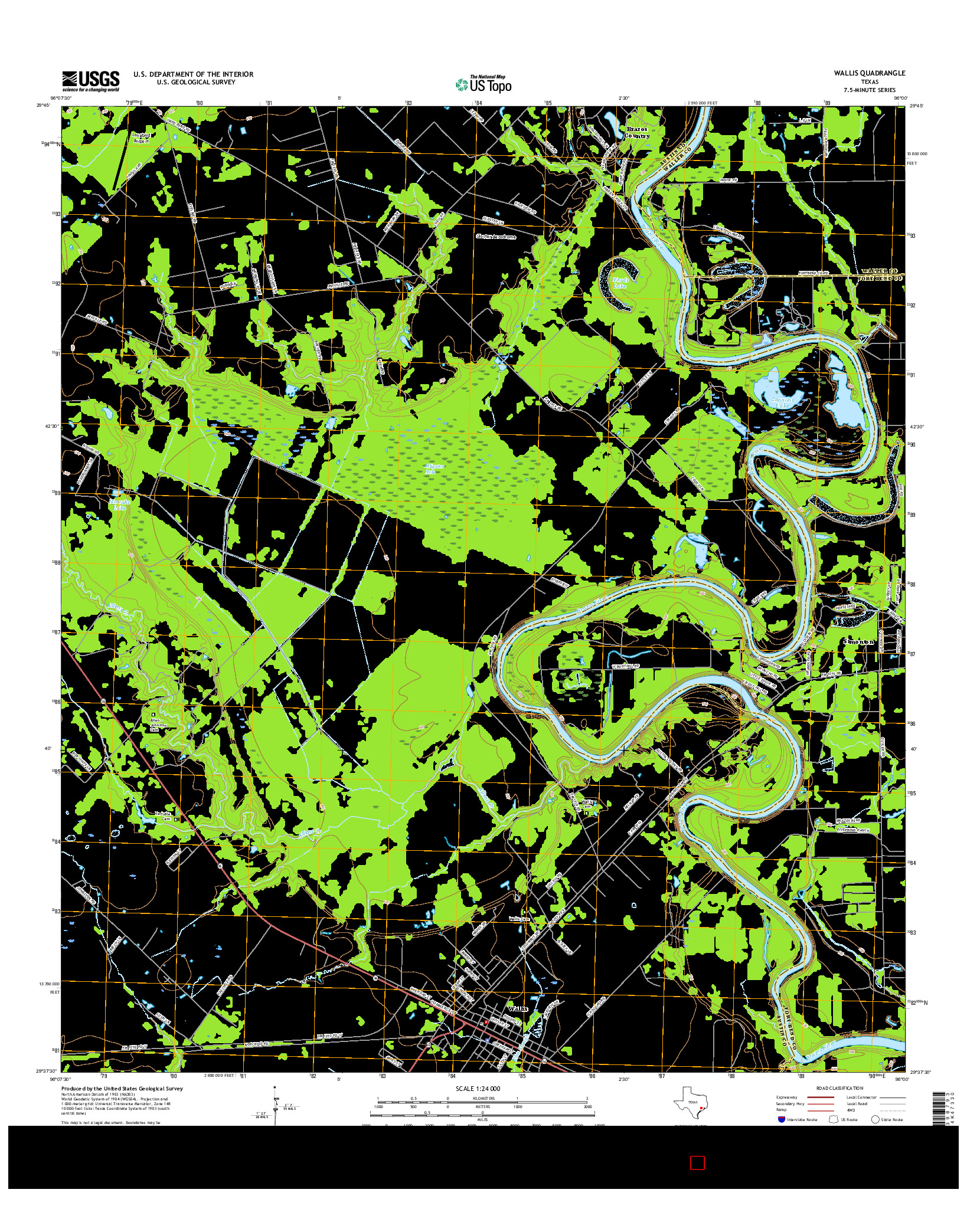 USGS US TOPO 7.5-MINUTE MAP FOR WALLIS, TX 2016