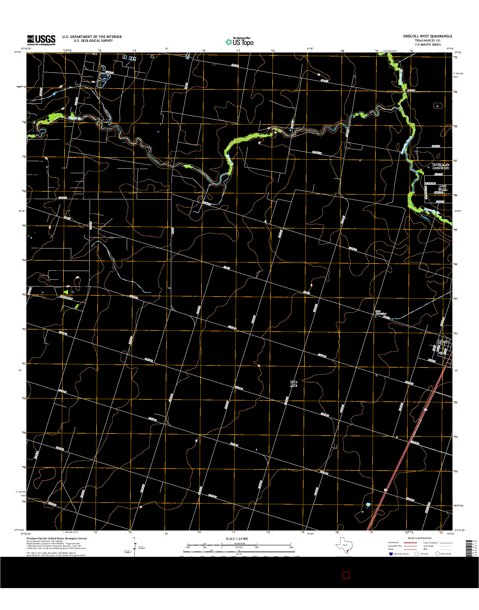 USGS US TOPO 7.5-MINUTE MAP FOR DRISCOLL WEST, TX 2016