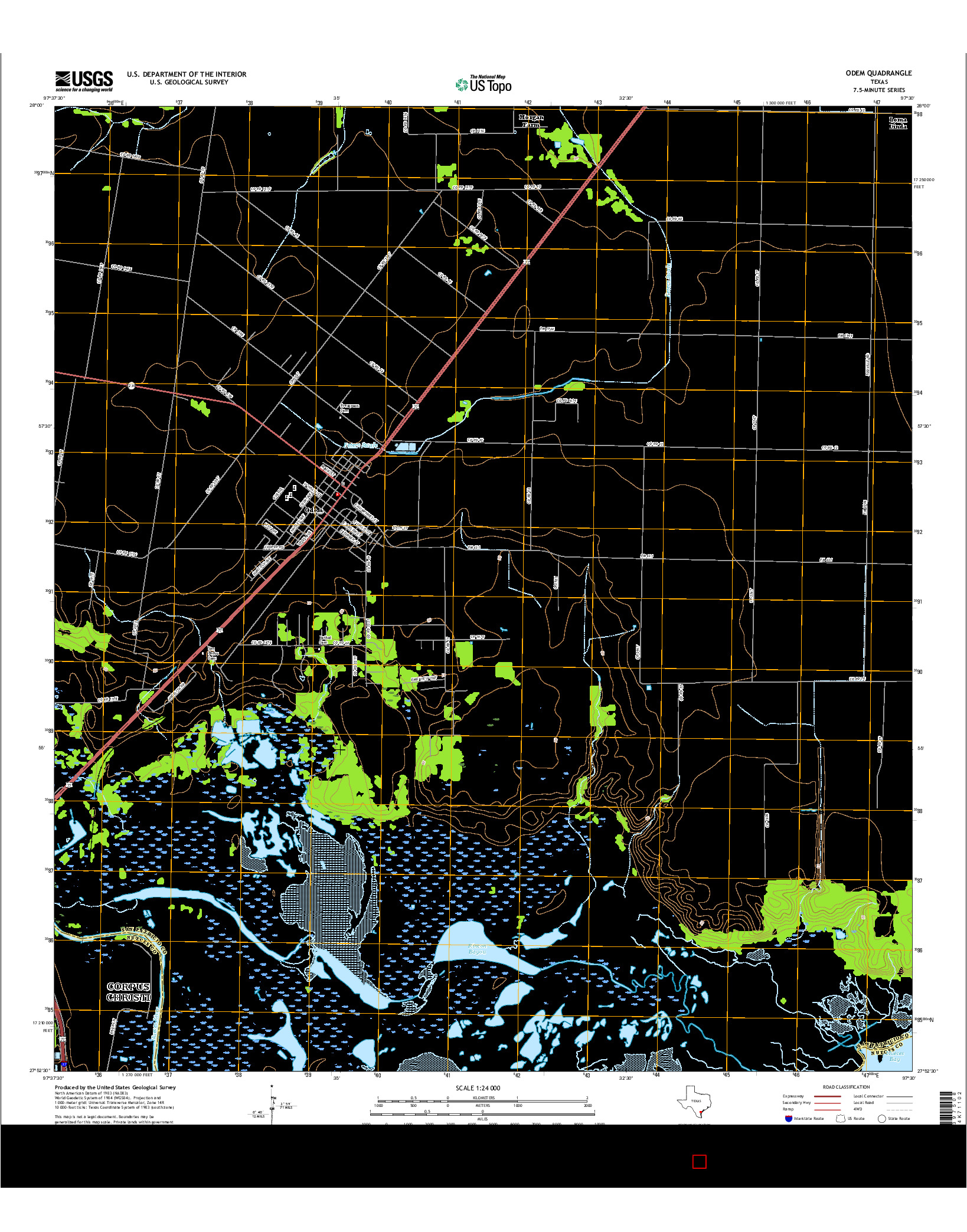 USGS US TOPO 7.5-MINUTE MAP FOR ODEM, TX 2016