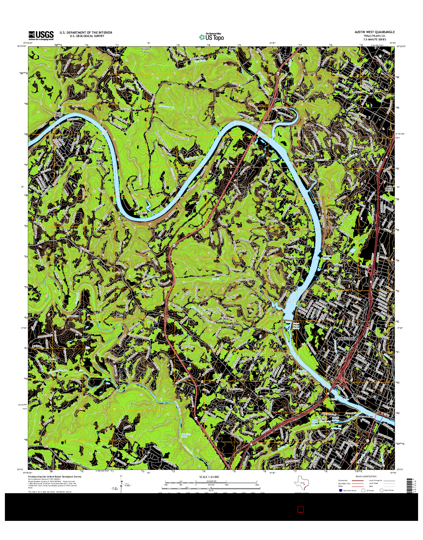 USGS US TOPO 7.5-MINUTE MAP FOR AUSTIN WEST, TX 2016