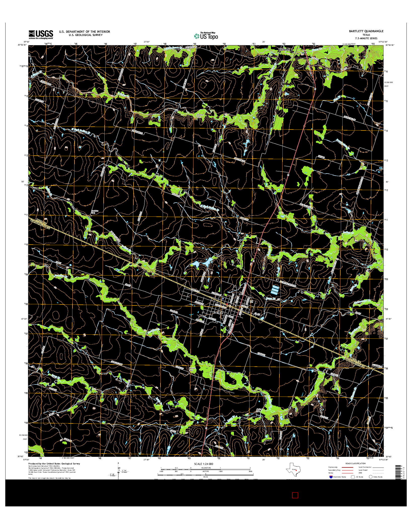 USGS US TOPO 7.5-MINUTE MAP FOR BARTLETT, TX 2016
