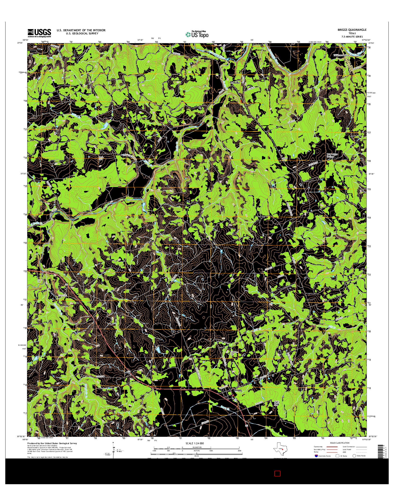 USGS US TOPO 7.5-MINUTE MAP FOR BRIGGS, TX 2016