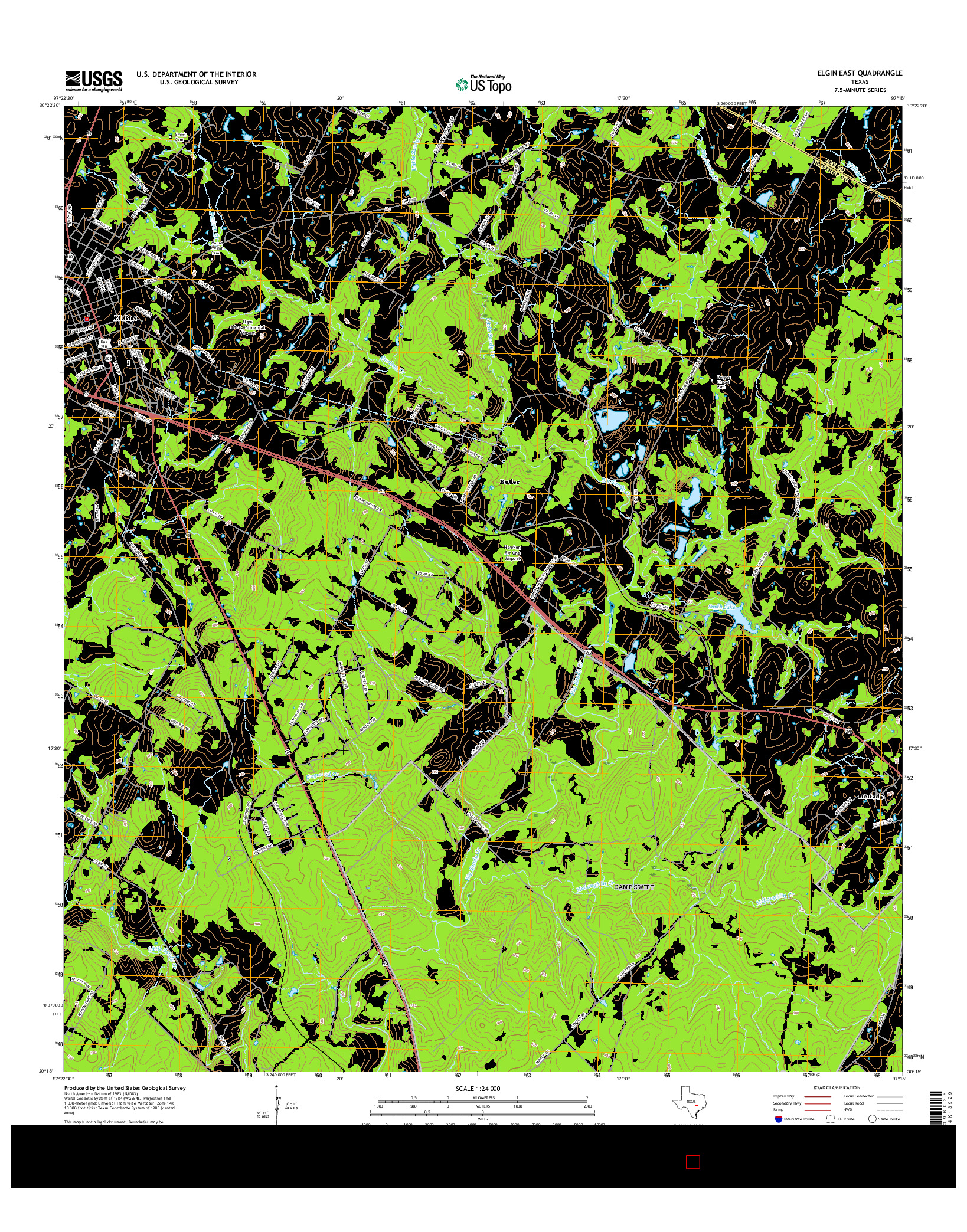 USGS US TOPO 7.5-MINUTE MAP FOR ELGIN EAST, TX 2016