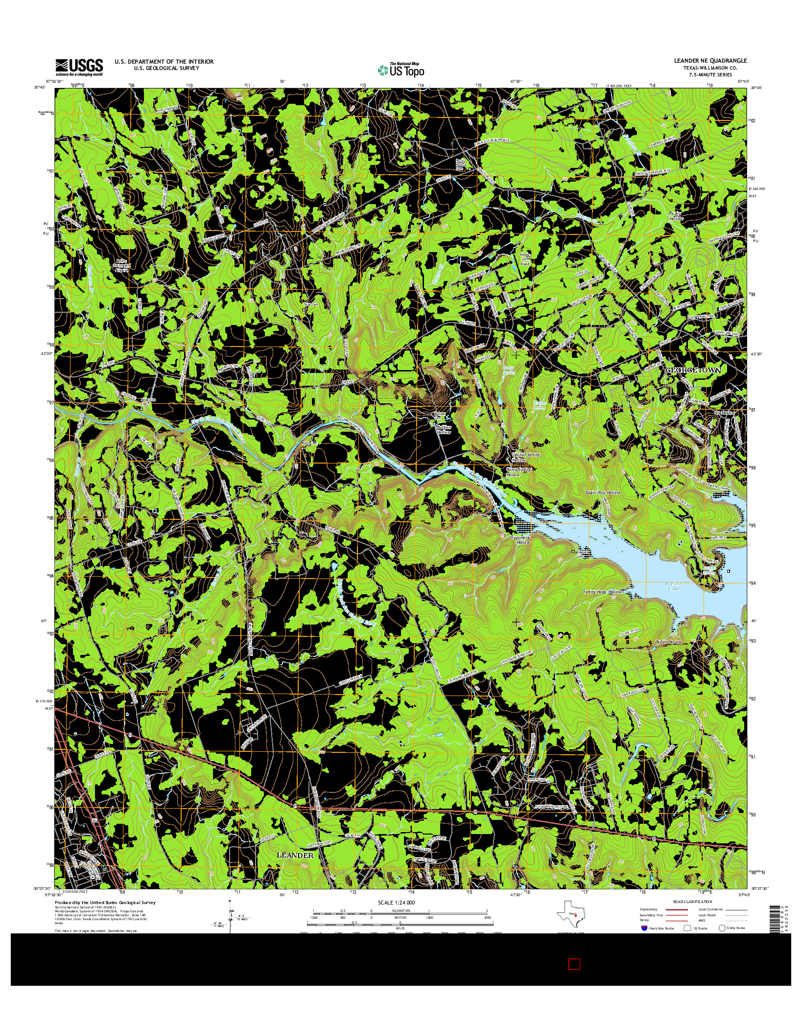 USGS US TOPO 7.5-MINUTE MAP FOR LEANDER NE, TX 2016