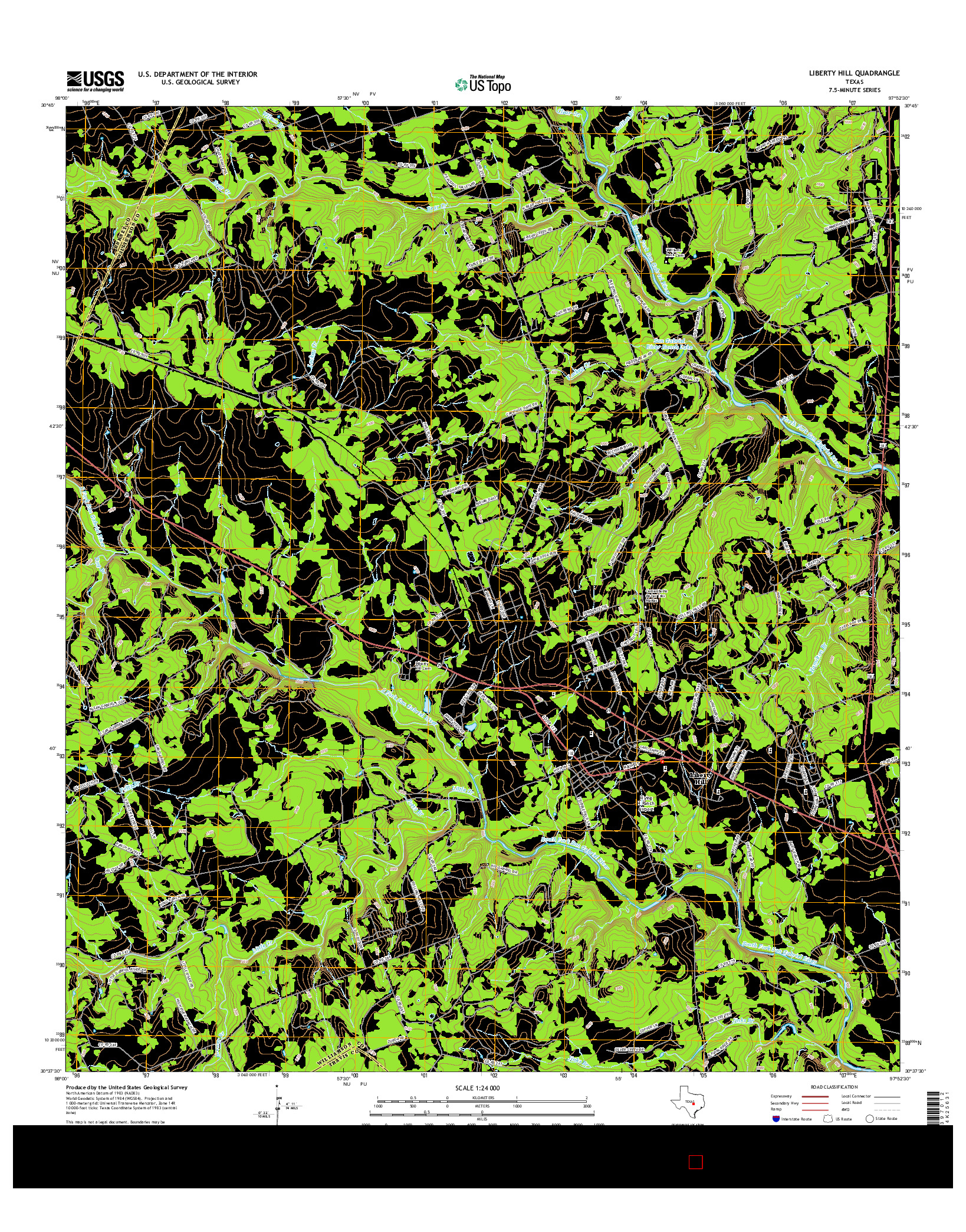 USGS US TOPO 7.5-MINUTE MAP FOR LIBERTY HILL, TX 2016