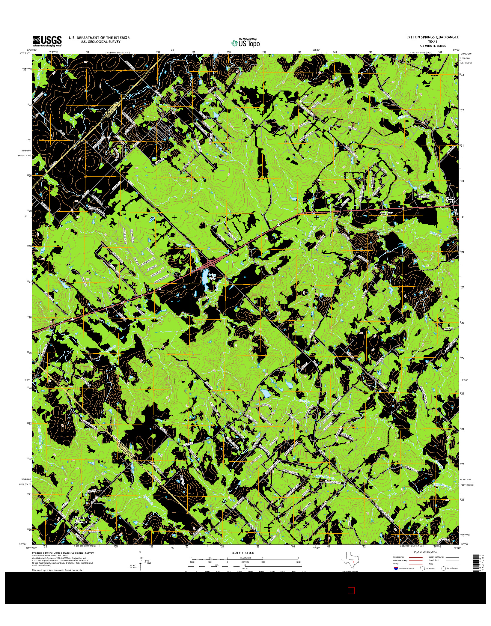 USGS US TOPO 7.5-MINUTE MAP FOR LYTTON SPRINGS, TX 2016