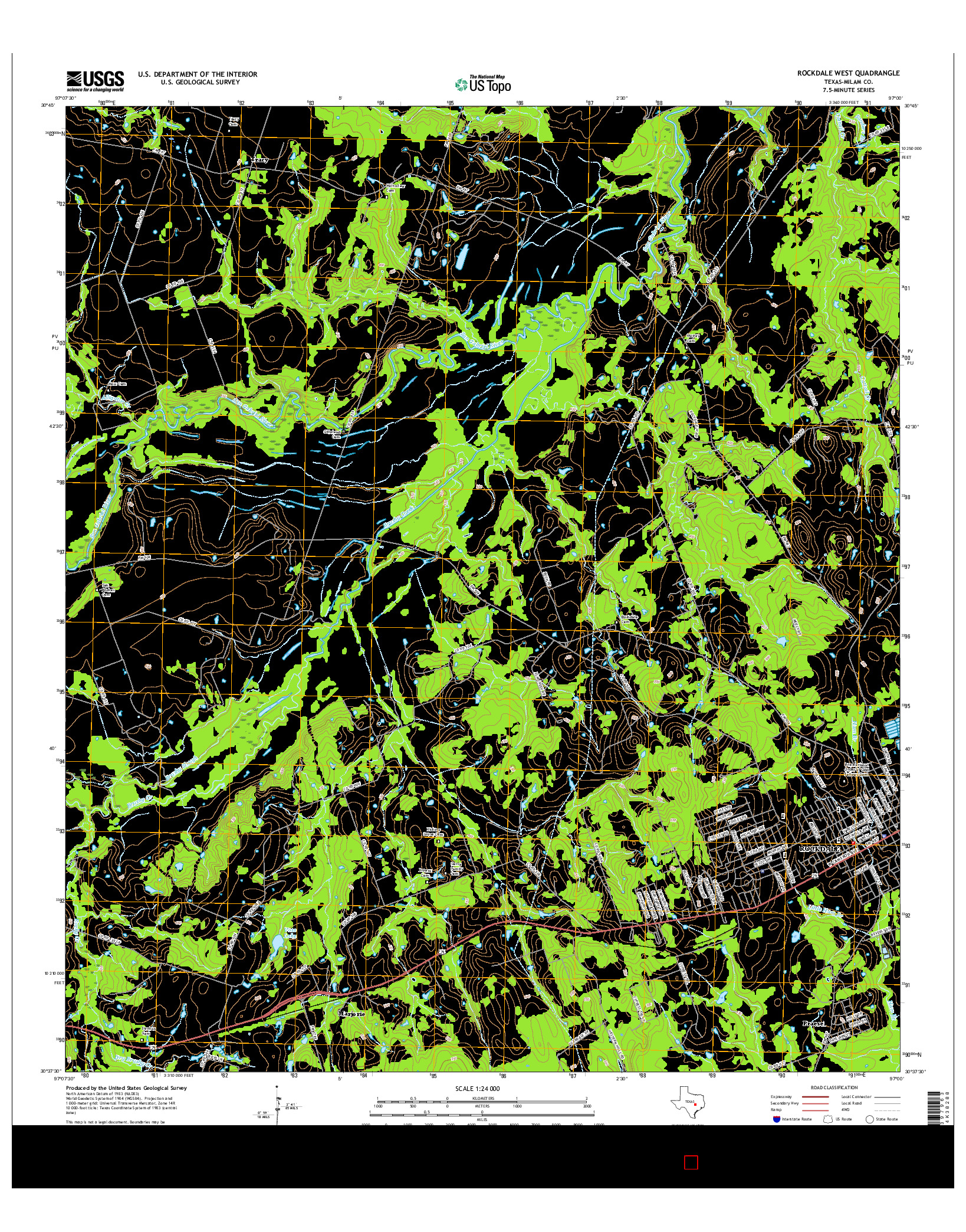 USGS US TOPO 7.5-MINUTE MAP FOR ROCKDALE WEST, TX 2016