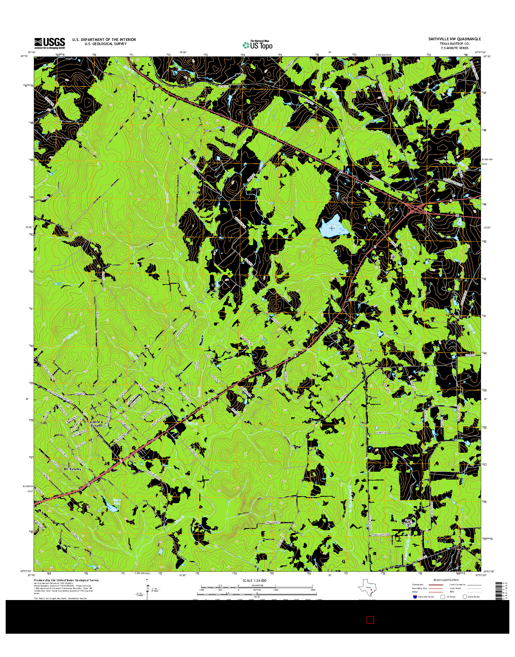USGS US TOPO 7.5-MINUTE MAP FOR SMITHVILLE NW, TX 2016