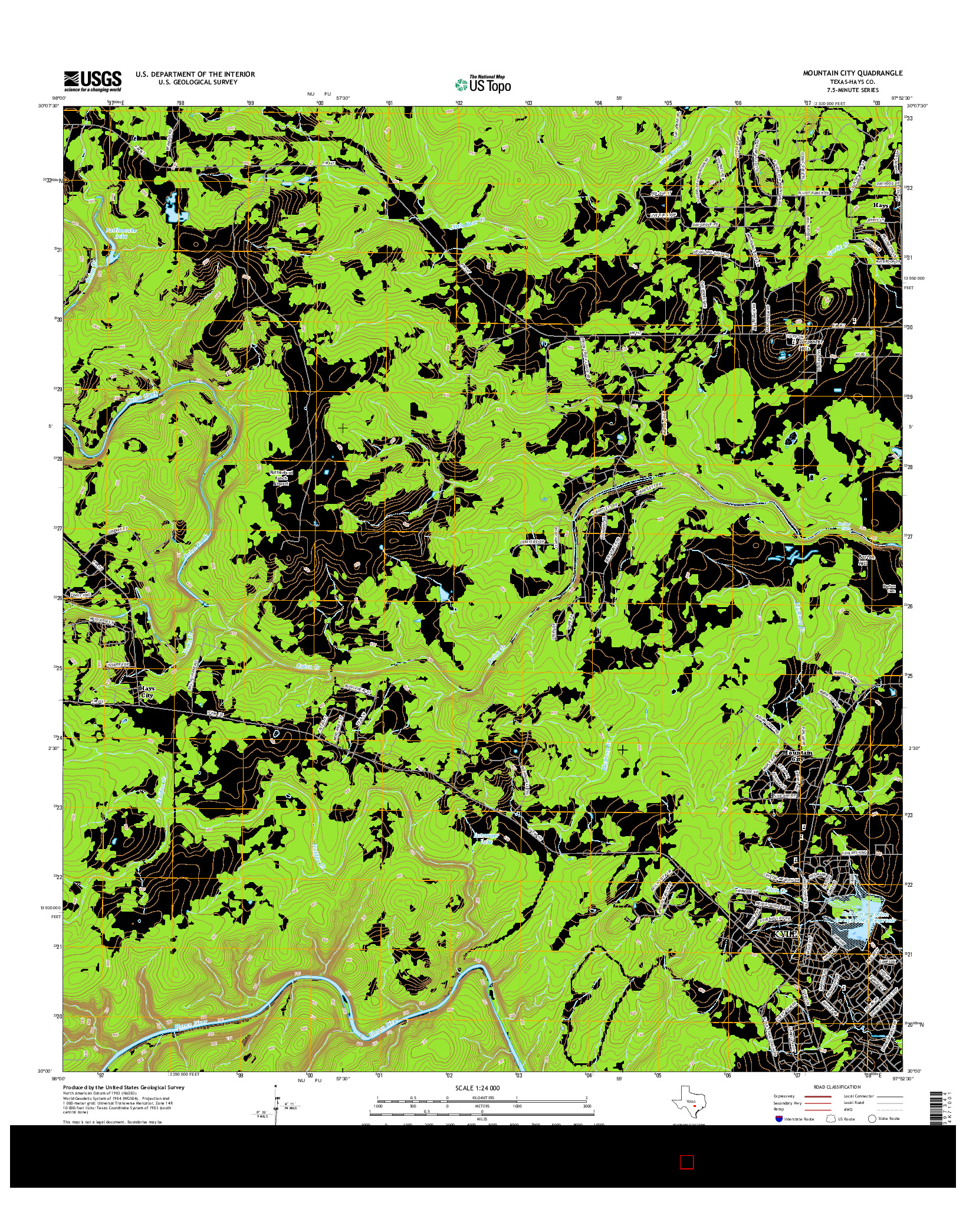 USGS US TOPO 7.5-MINUTE MAP FOR MOUNTAIN CITY, TX 2016