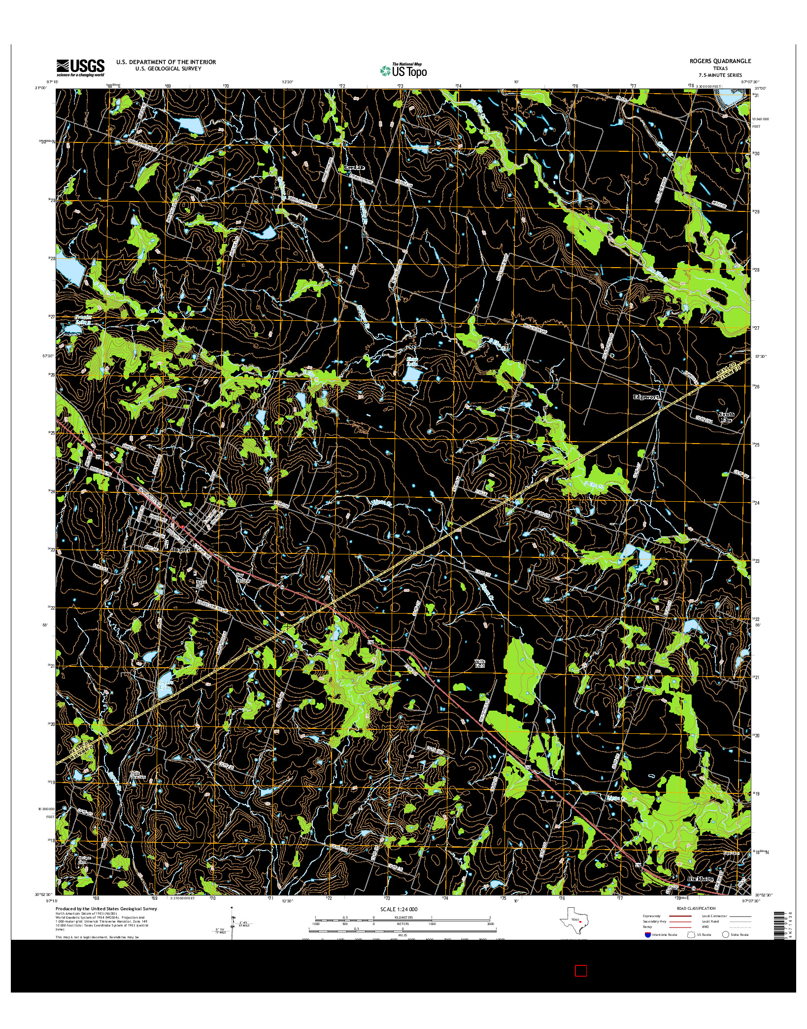 USGS US TOPO 7.5-MINUTE MAP FOR ROGERS, TX 2016