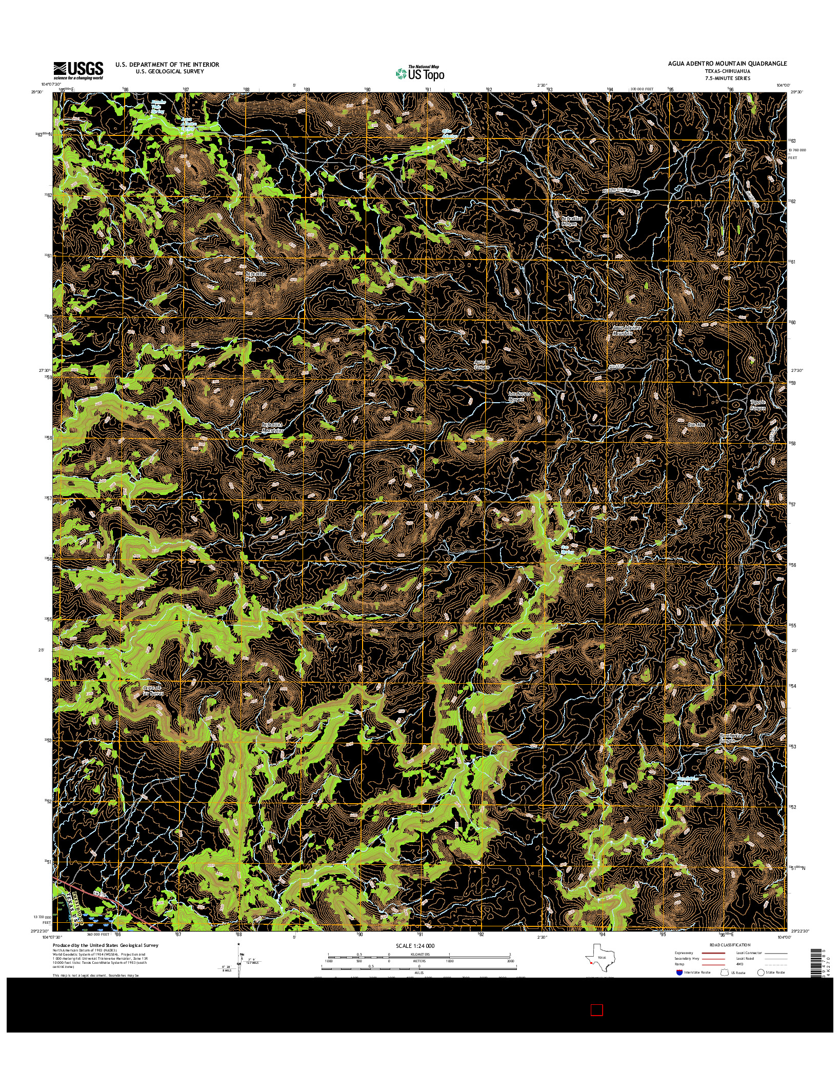 USGS US TOPO 7.5-MINUTE MAP FOR AGUA ADENTRO MOUNTAIN, TX-CHH 2016