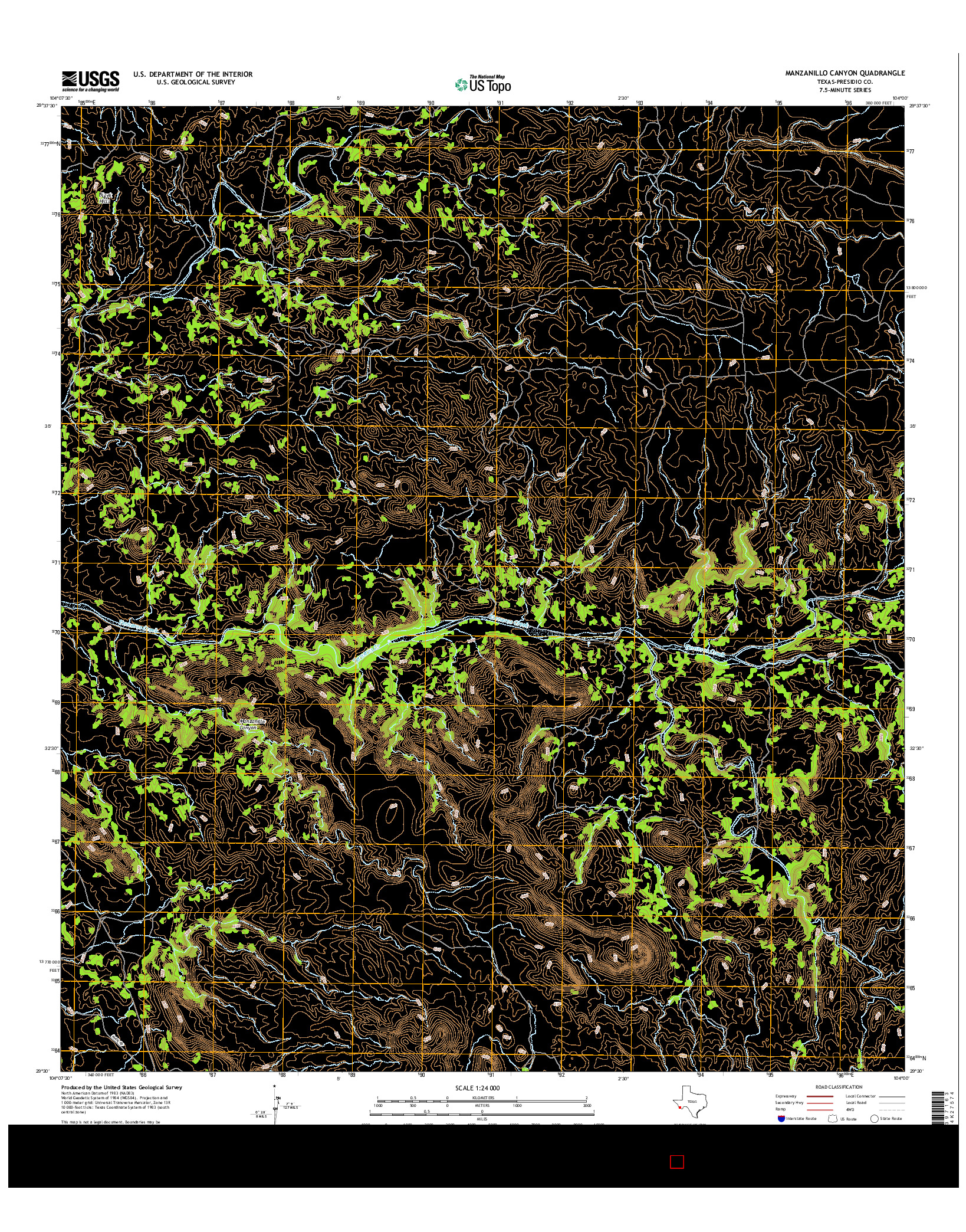 USGS US TOPO 7.5-MINUTE MAP FOR MANZANILLO CANYON, TX 2016