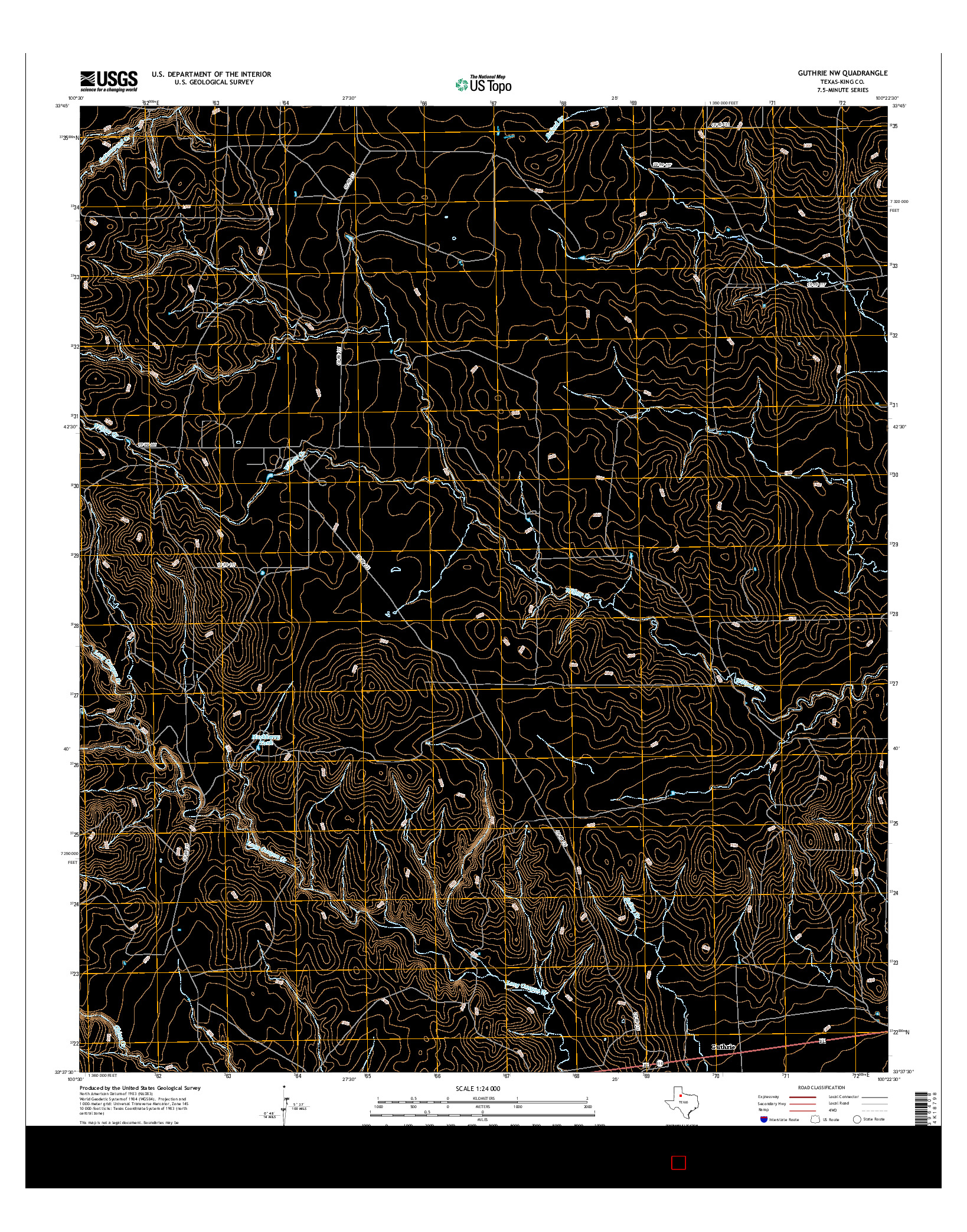 USGS US TOPO 7.5-MINUTE MAP FOR GUTHRIE NW, TX 2016