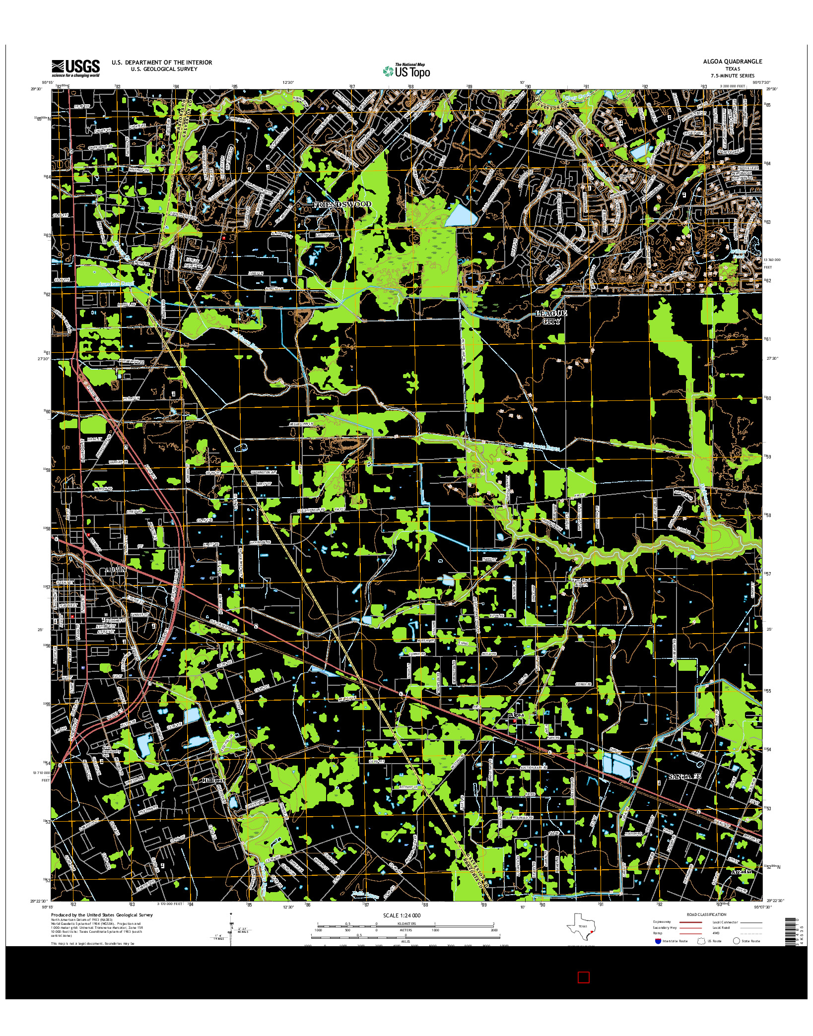 USGS US TOPO 7.5-MINUTE MAP FOR ALGOA, TX 2016