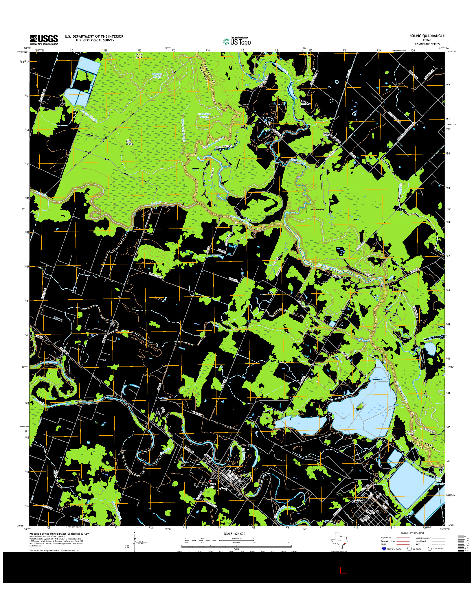 USGS US TOPO 7.5-MINUTE MAP FOR BOLING, TX 2016