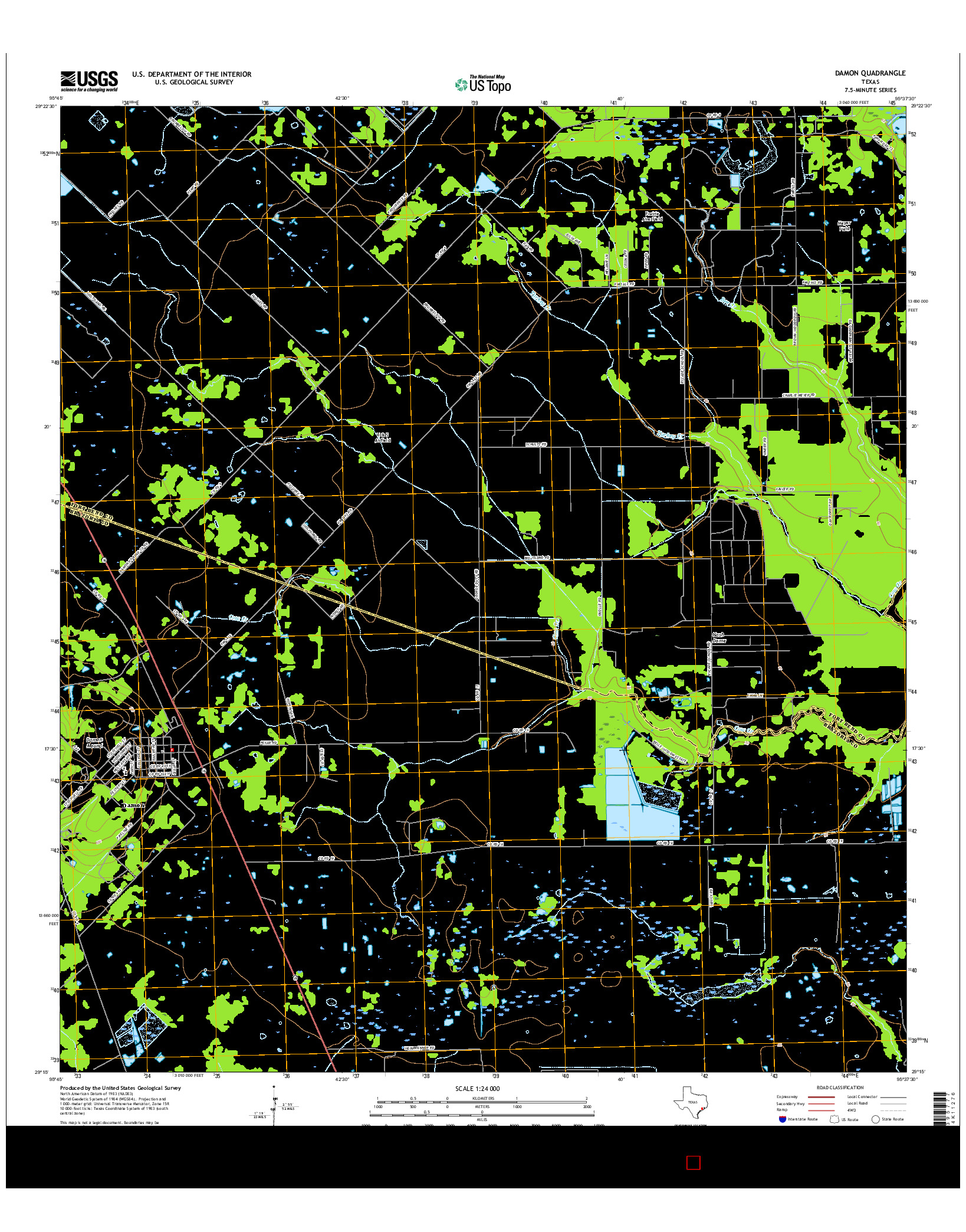 USGS US TOPO 7.5-MINUTE MAP FOR DAMON, TX 2016
