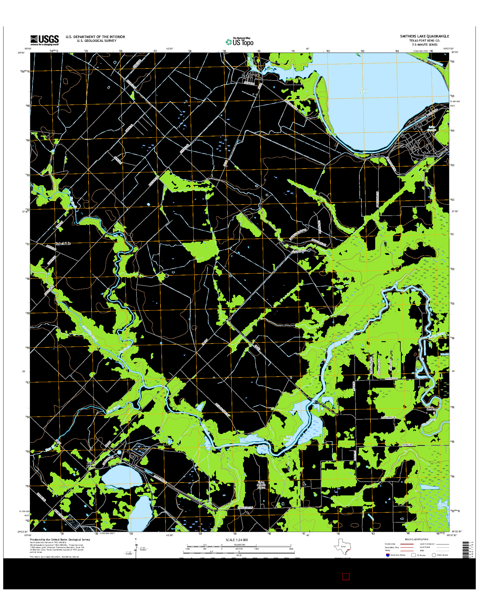 USGS US TOPO 7.5-MINUTE MAP FOR SMITHERS LAKE, TX 2016