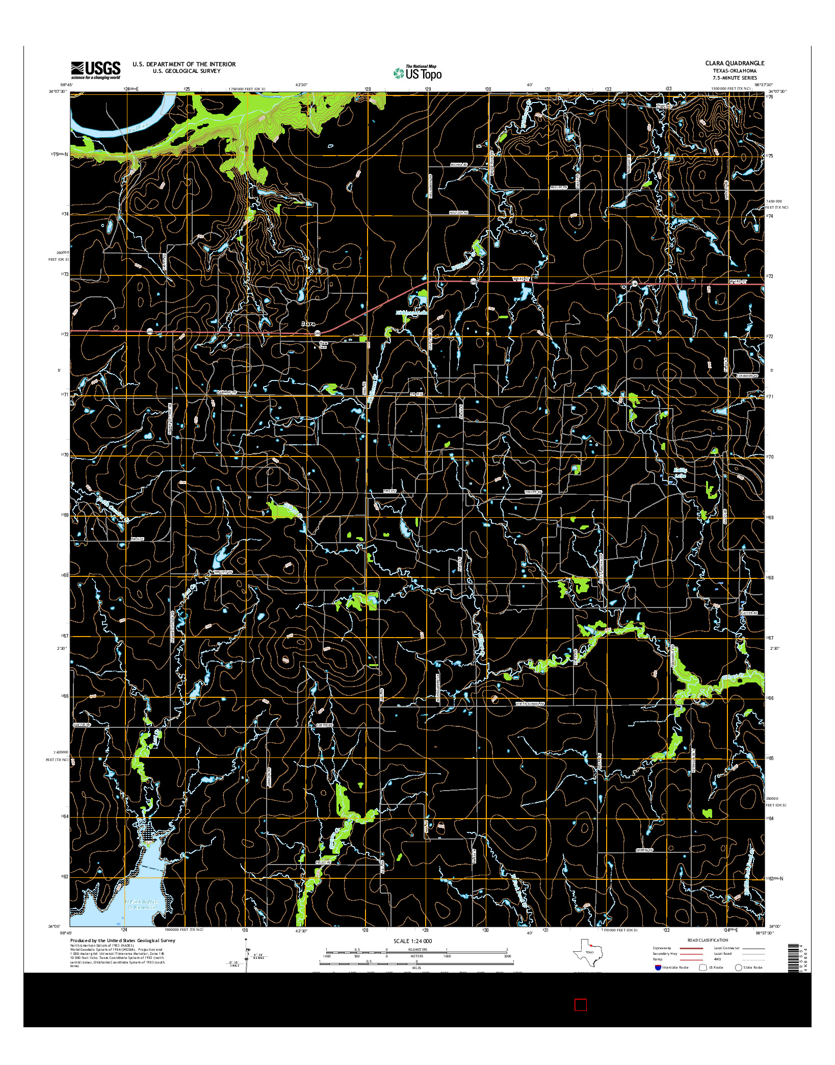 USGS US TOPO 7.5-MINUTE MAP FOR CLARA, TX-OK 2016