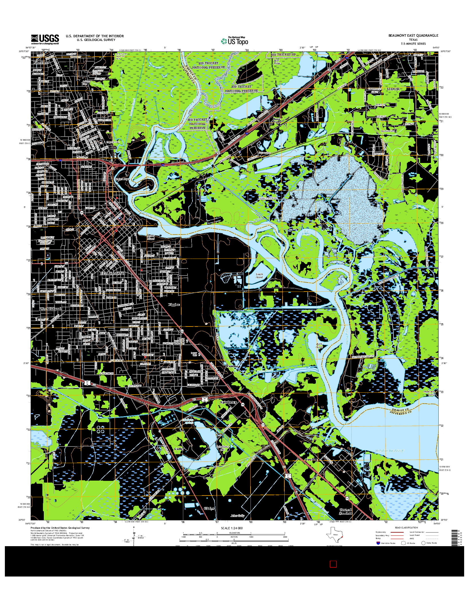 USGS US TOPO 7.5-MINUTE MAP FOR BEAUMONT EAST, TX 2016