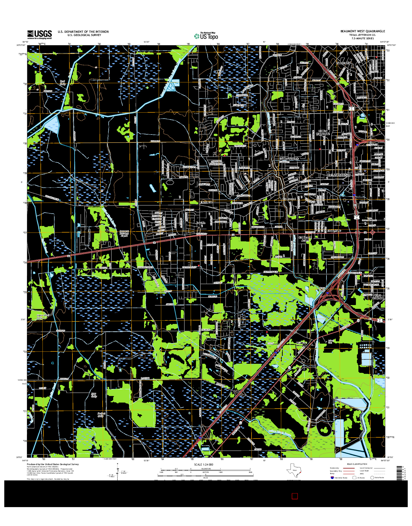 USGS US TOPO 7.5-MINUTE MAP FOR BEAUMONT WEST, TX 2016