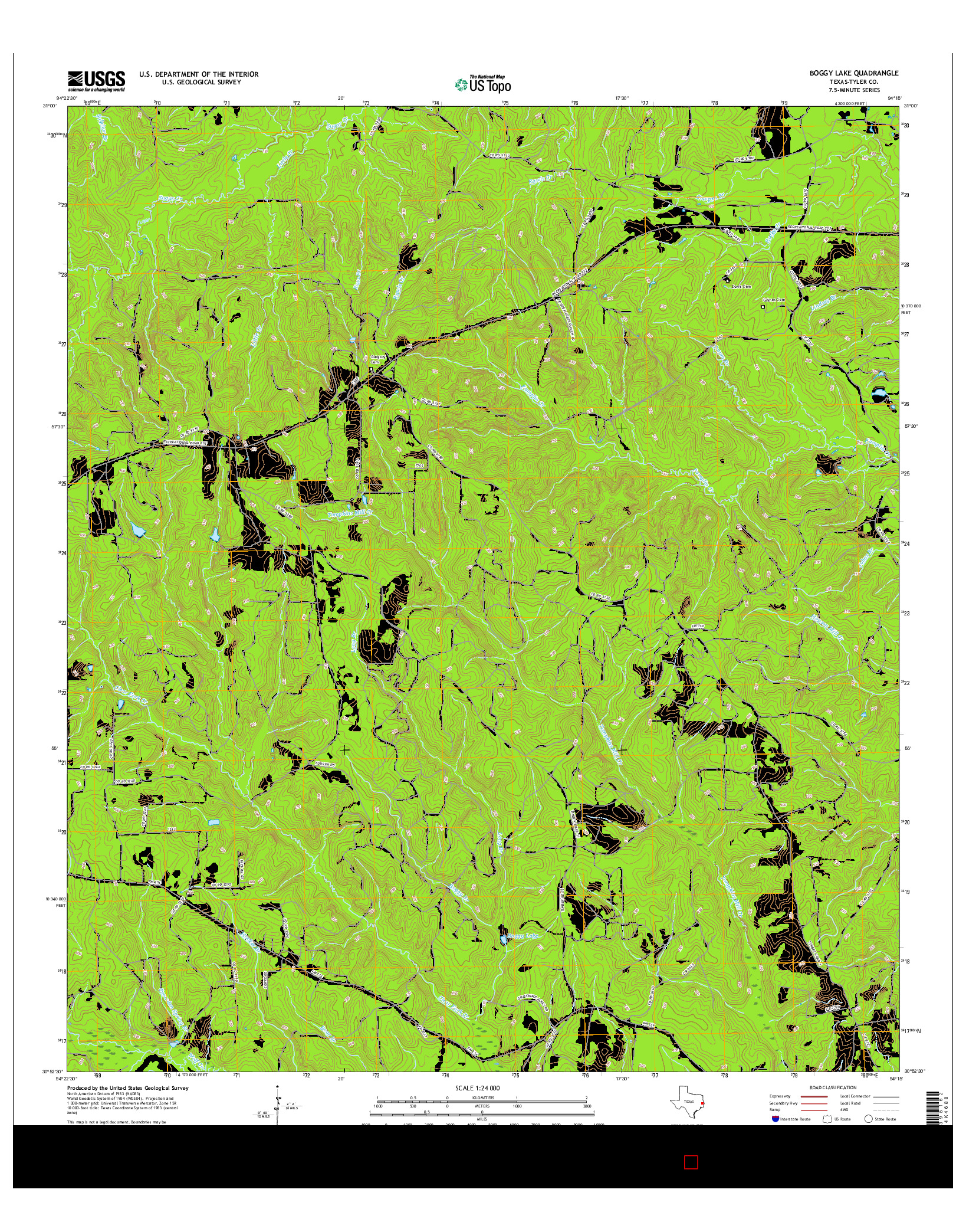 USGS US TOPO 7.5-MINUTE MAP FOR BOGGY LAKE, TX 2016
