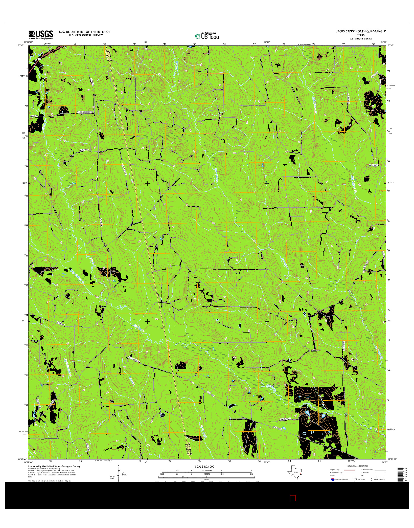 USGS US TOPO 7.5-MINUTE MAP FOR JACKS CREEK NORTH, TX 2016