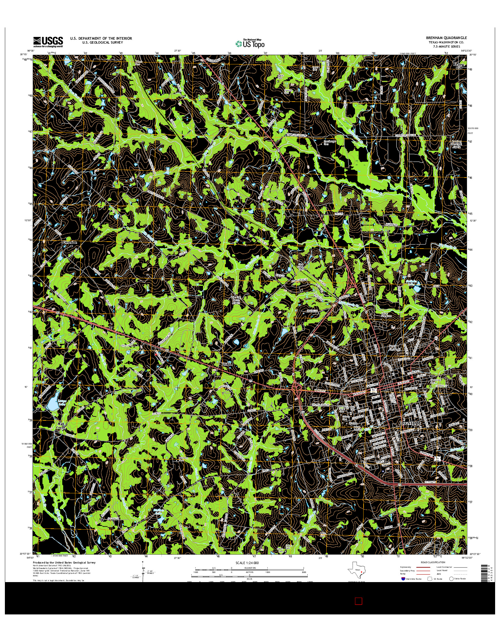 USGS US TOPO 7.5-MINUTE MAP FOR BRENHAM, TX 2016