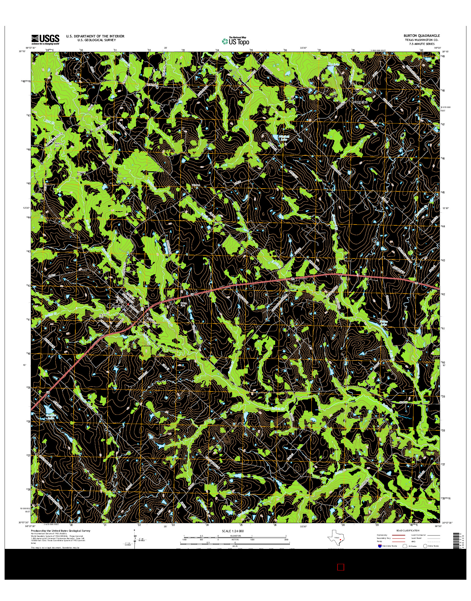 USGS US TOPO 7.5-MINUTE MAP FOR BURTON, TX 2016