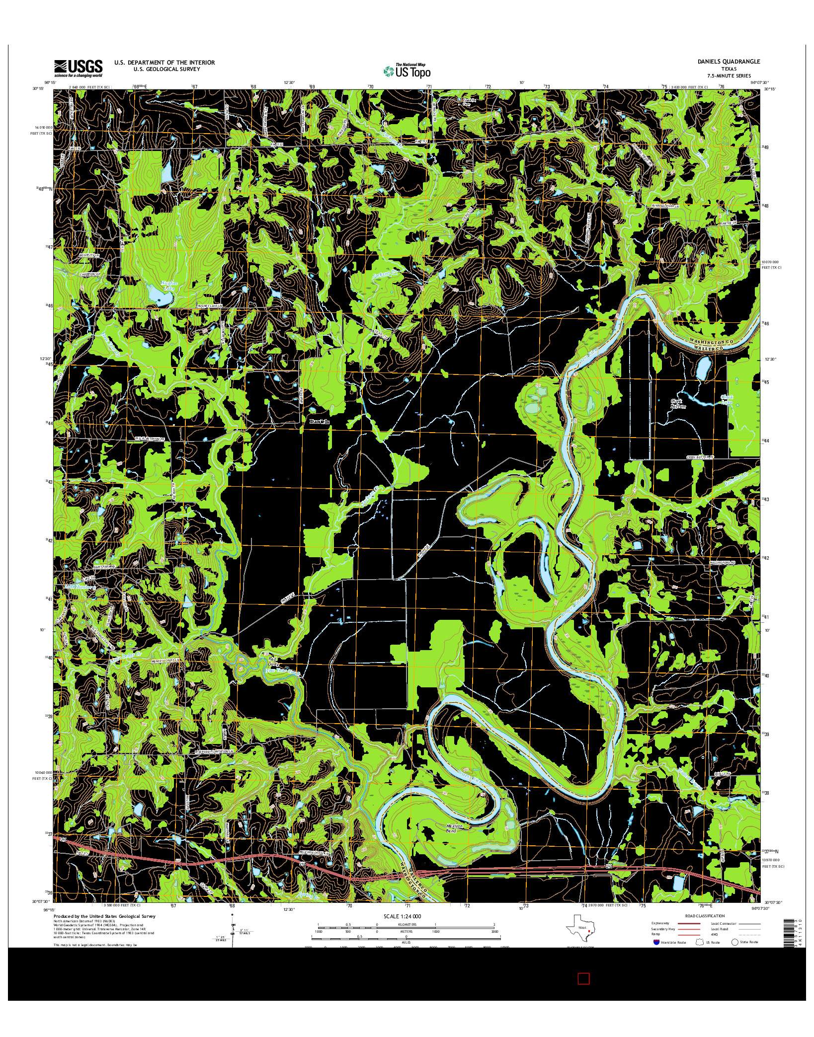 USGS US TOPO 7.5-MINUTE MAP FOR DANIELS, TX 2016