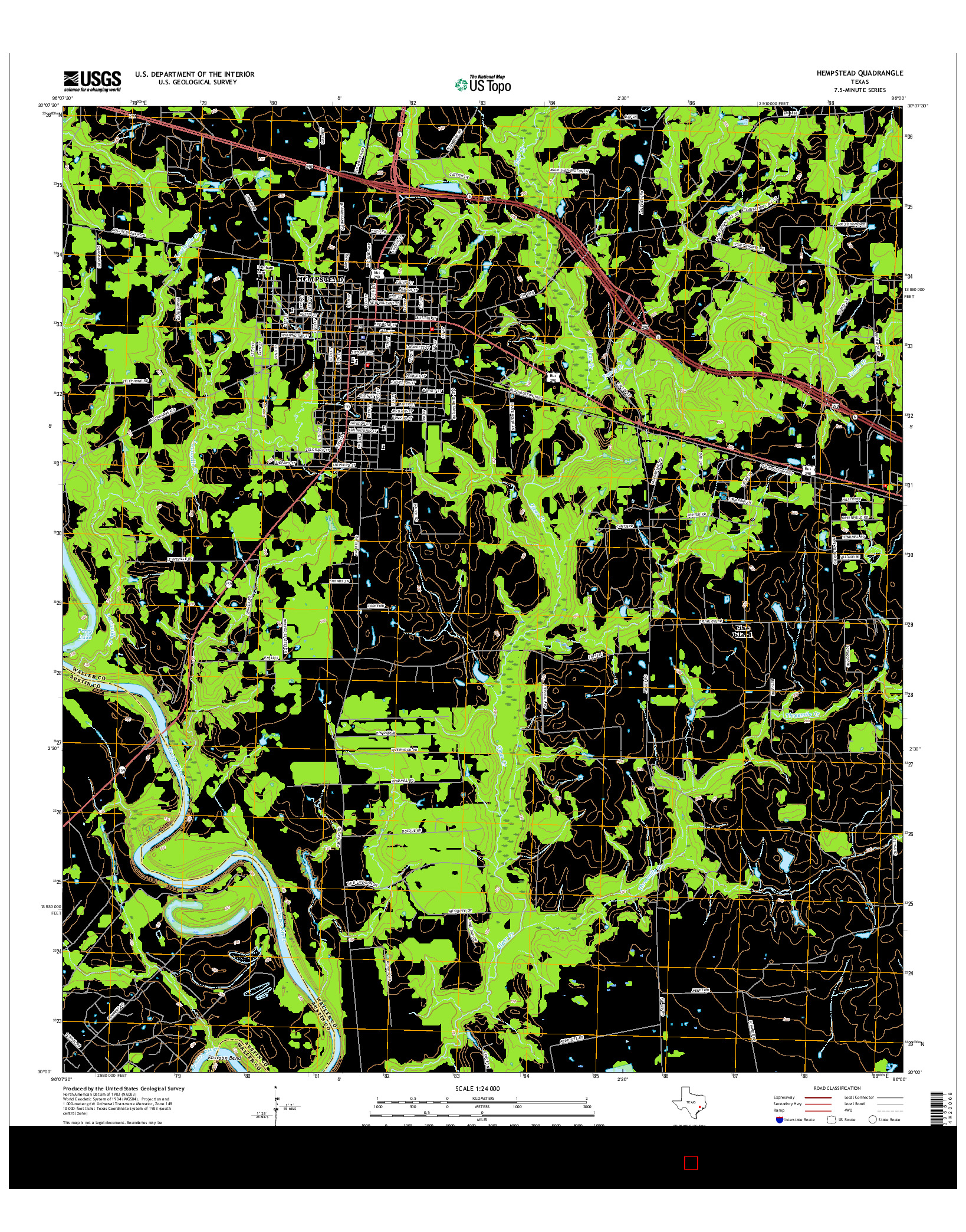 USGS US TOPO 7.5-MINUTE MAP FOR HEMPSTEAD, TX 2016