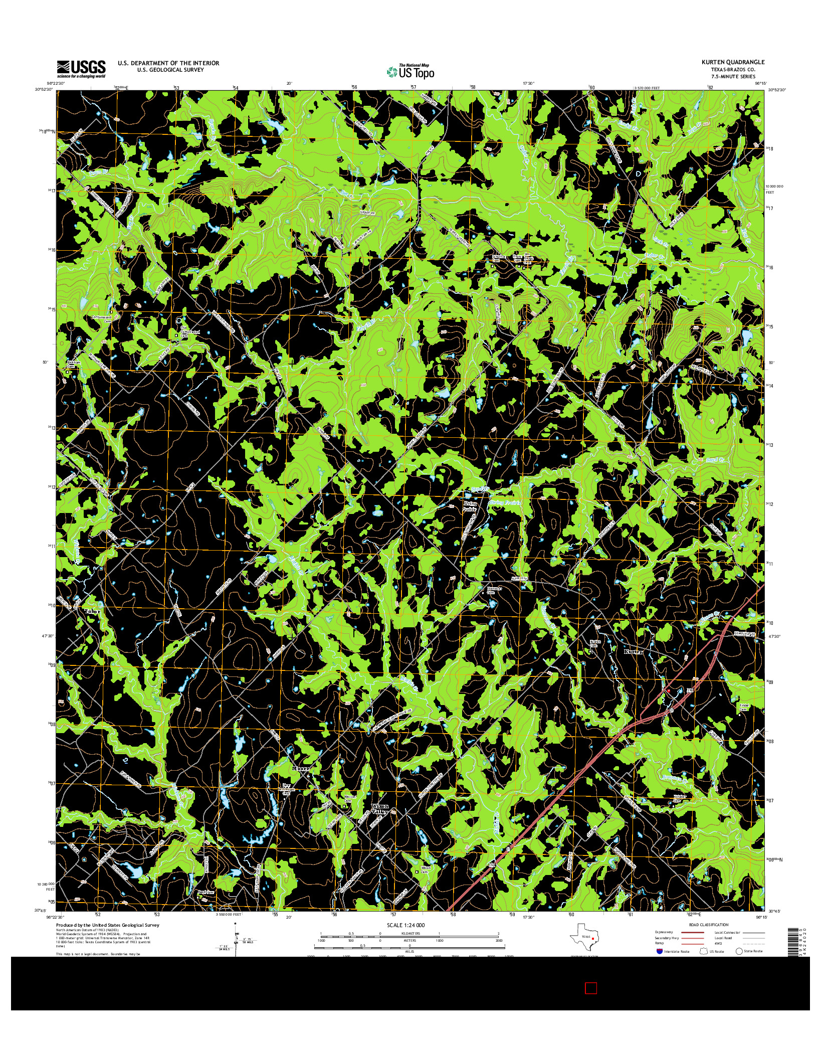 USGS US TOPO 7.5-MINUTE MAP FOR KURTEN, TX 2016