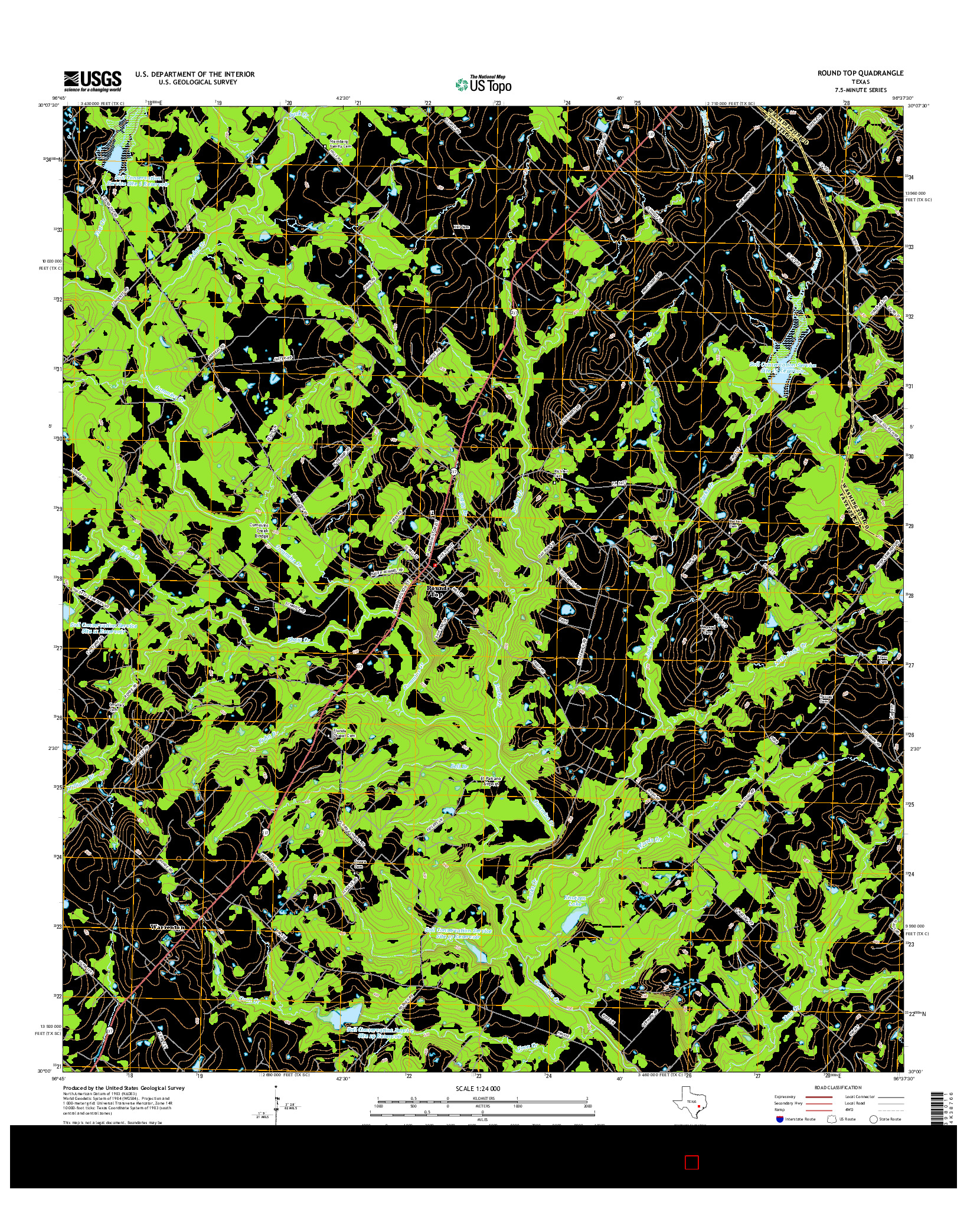 USGS US TOPO 7.5-MINUTE MAP FOR ROUND TOP, TX 2016