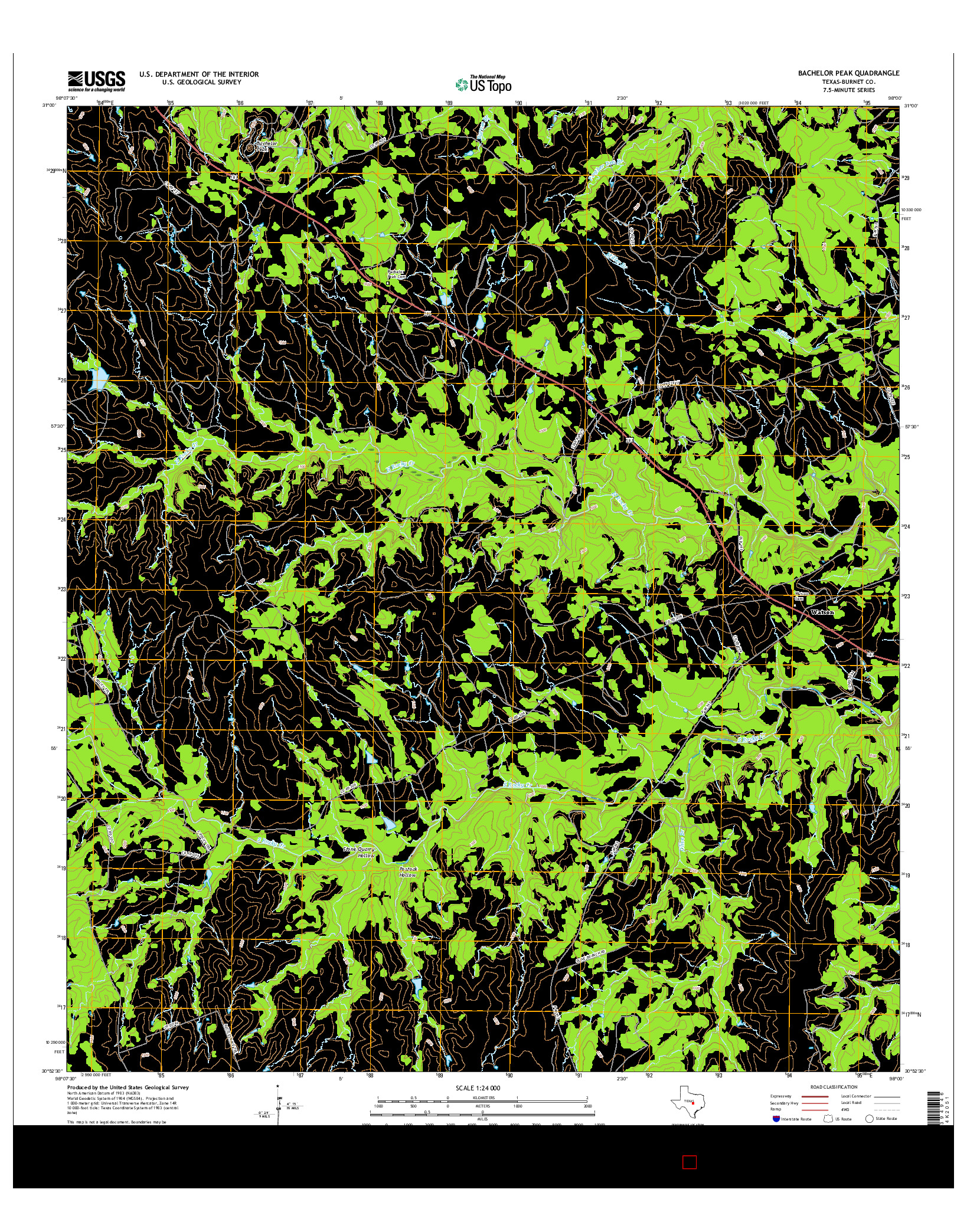 USGS US TOPO 7.5-MINUTE MAP FOR BACHELOR PEAK, TX 2016