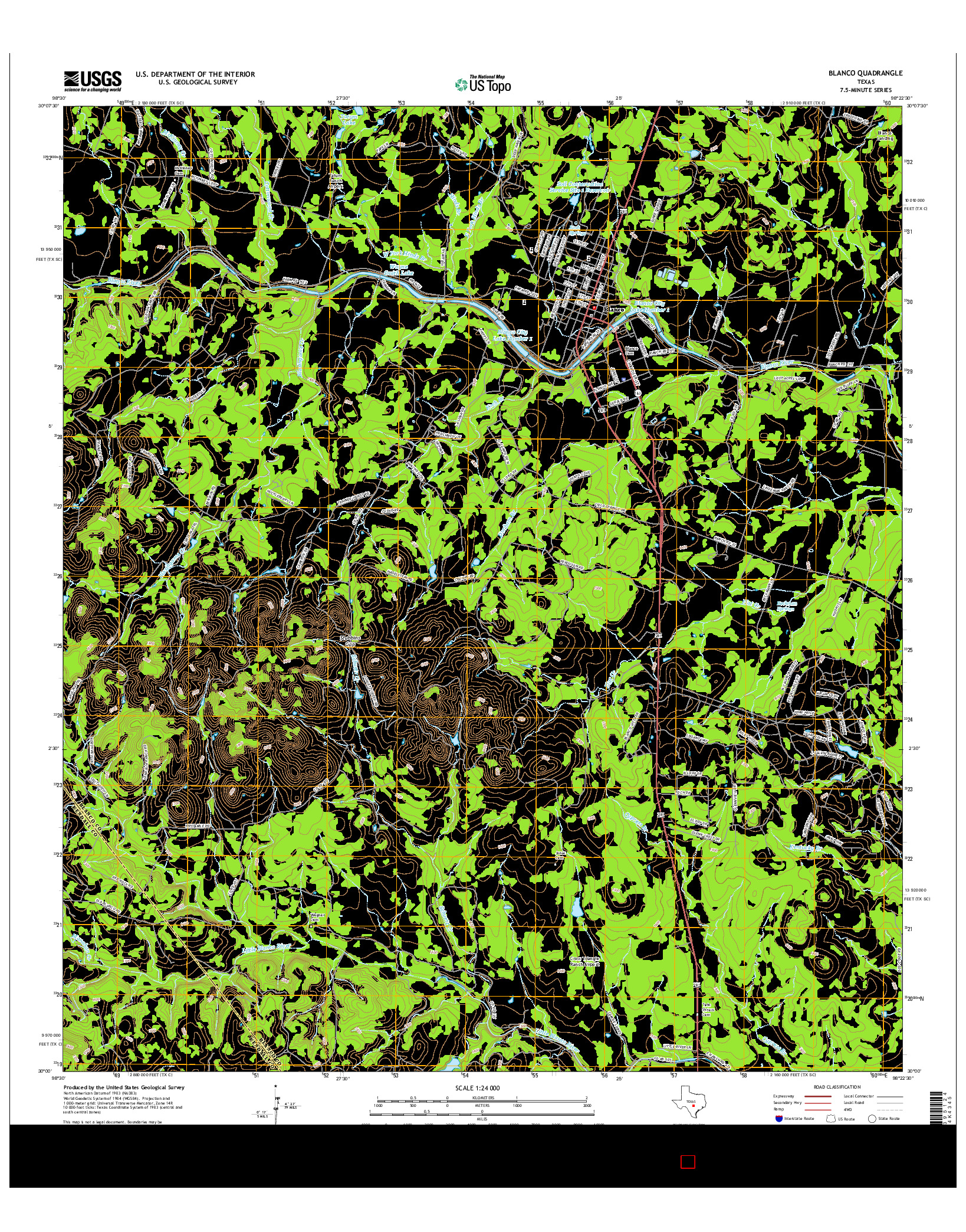 USGS US TOPO 7.5-MINUTE MAP FOR BLANCO, TX 2016