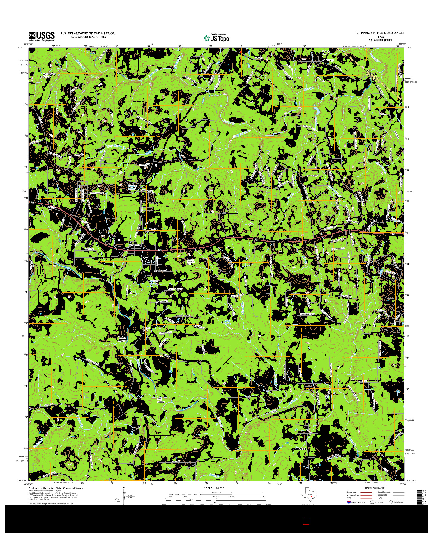 USGS US TOPO 7.5-MINUTE MAP FOR DRIPPING SPRINGS, TX 2016