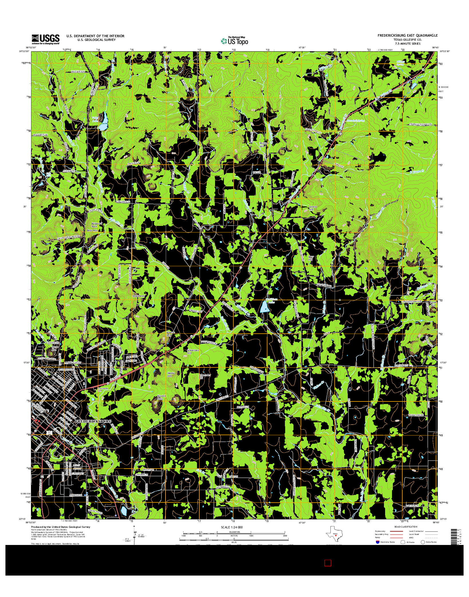 USGS US TOPO 7.5-MINUTE MAP FOR FREDERICKSBURG EAST, TX 2016