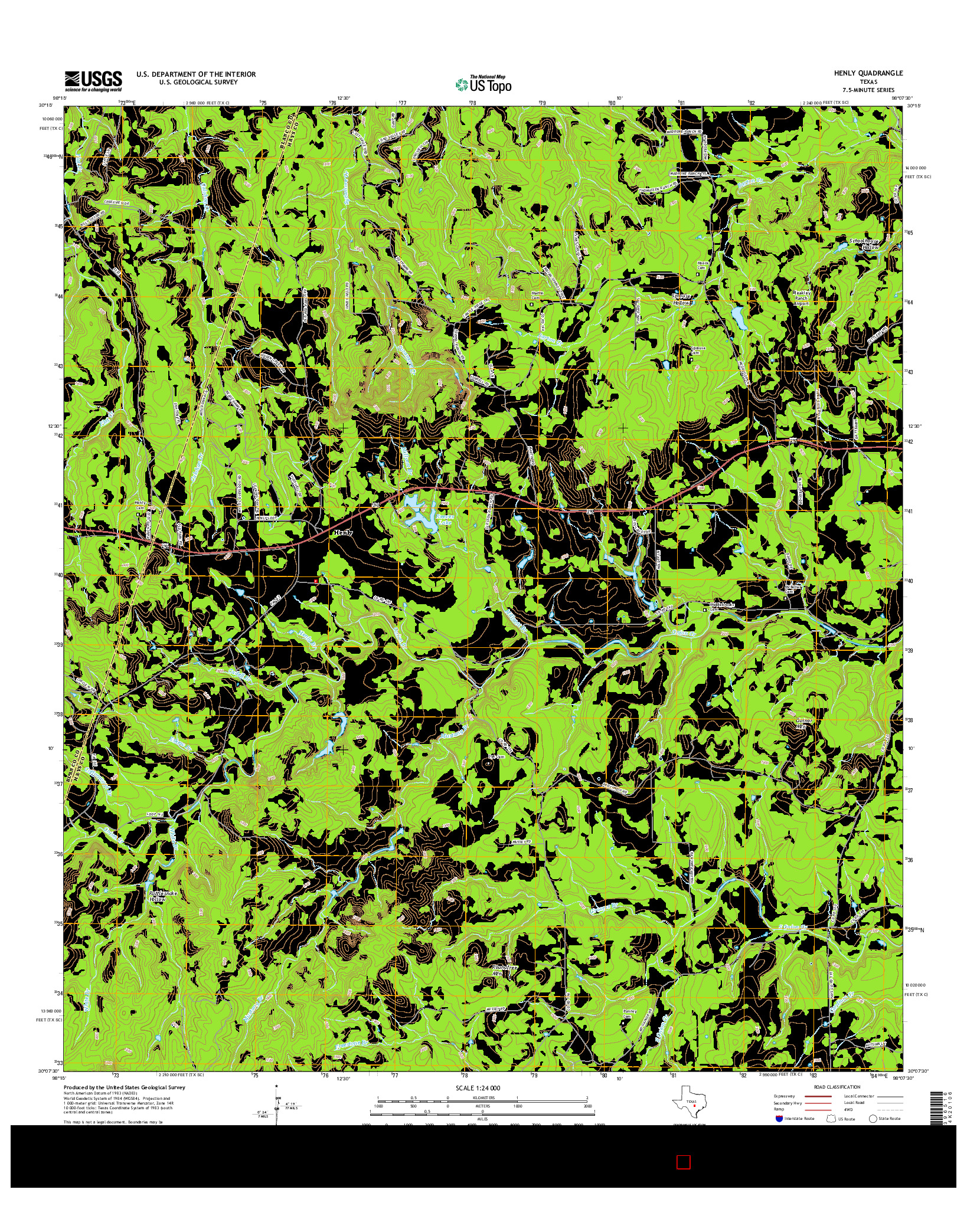 USGS US TOPO 7.5-MINUTE MAP FOR HENLY, TX 2016