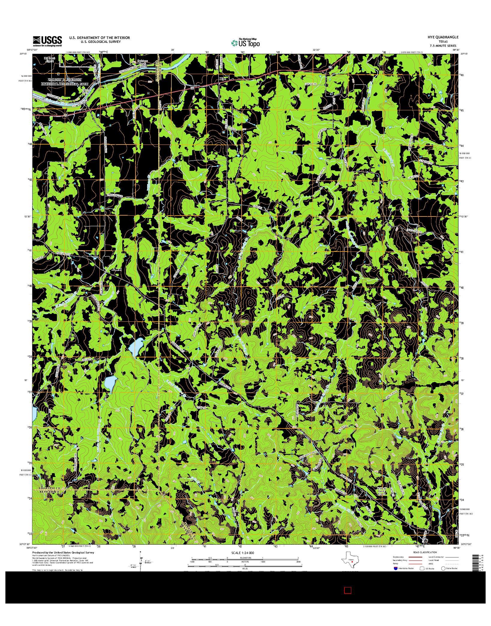 USGS US TOPO 7.5-MINUTE MAP FOR HYE, TX 2016