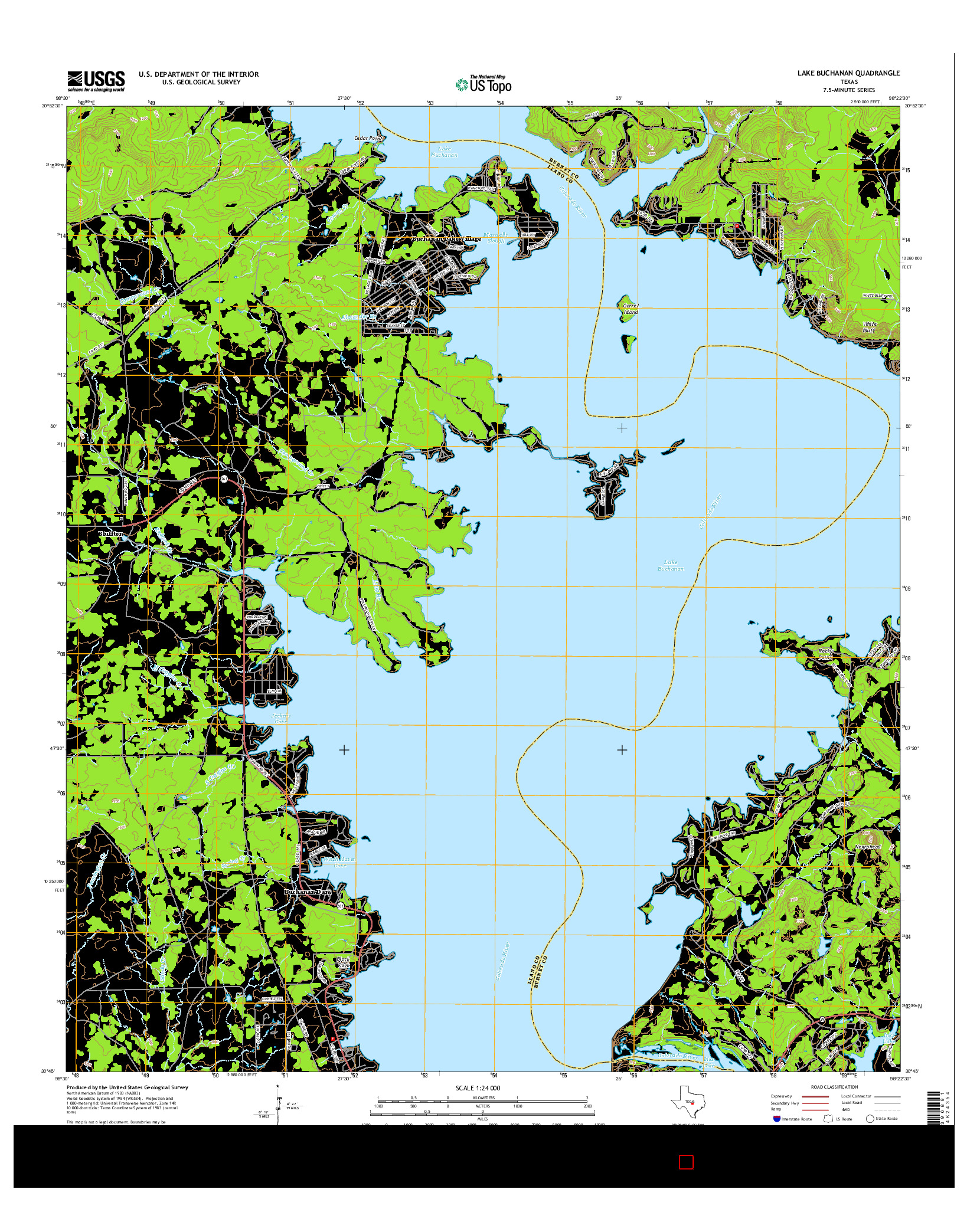 USGS US TOPO 7.5-MINUTE MAP FOR LAKE BUCHANAN, TX 2016