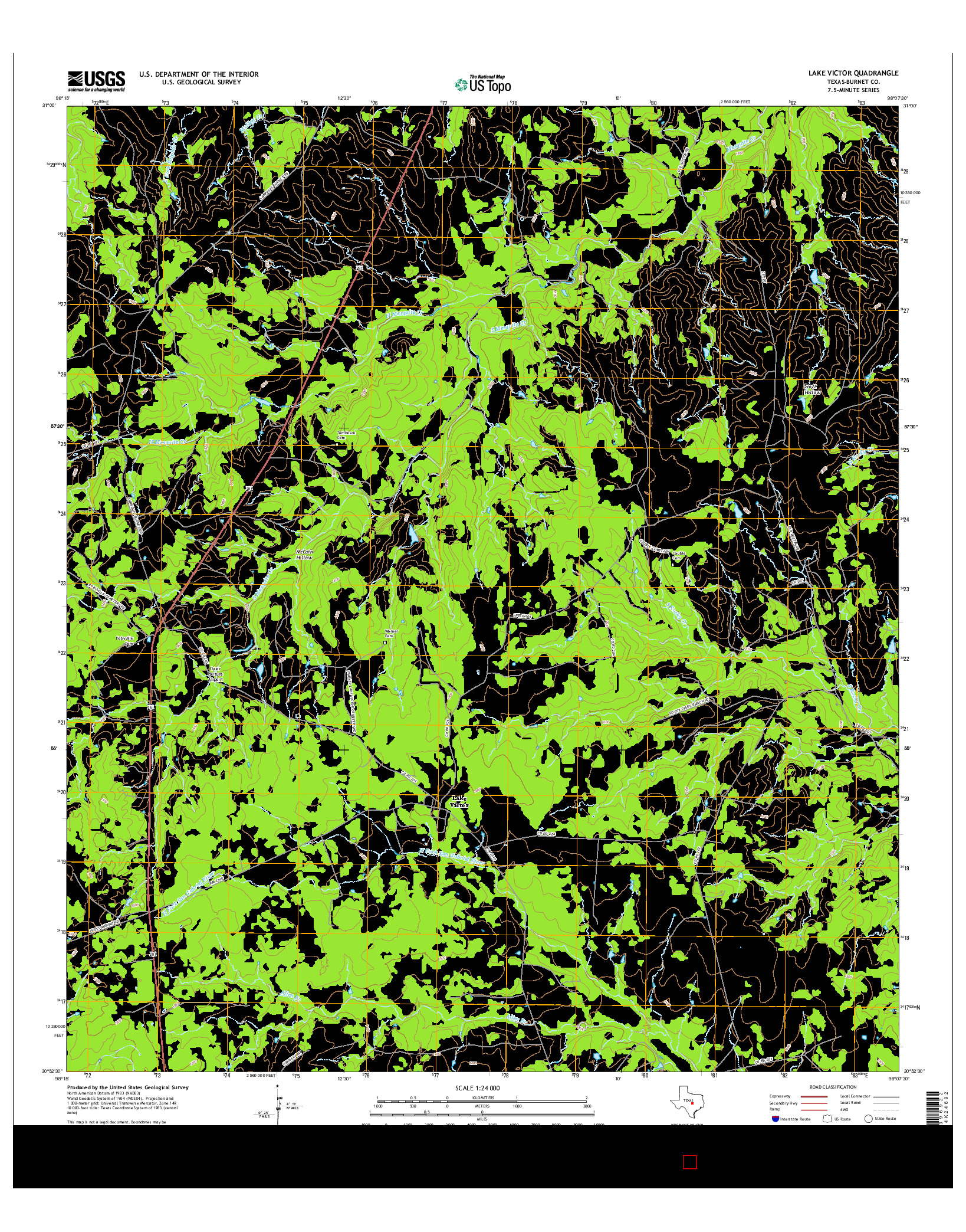 USGS US TOPO 7.5-MINUTE MAP FOR LAKE VICTOR, TX 2016